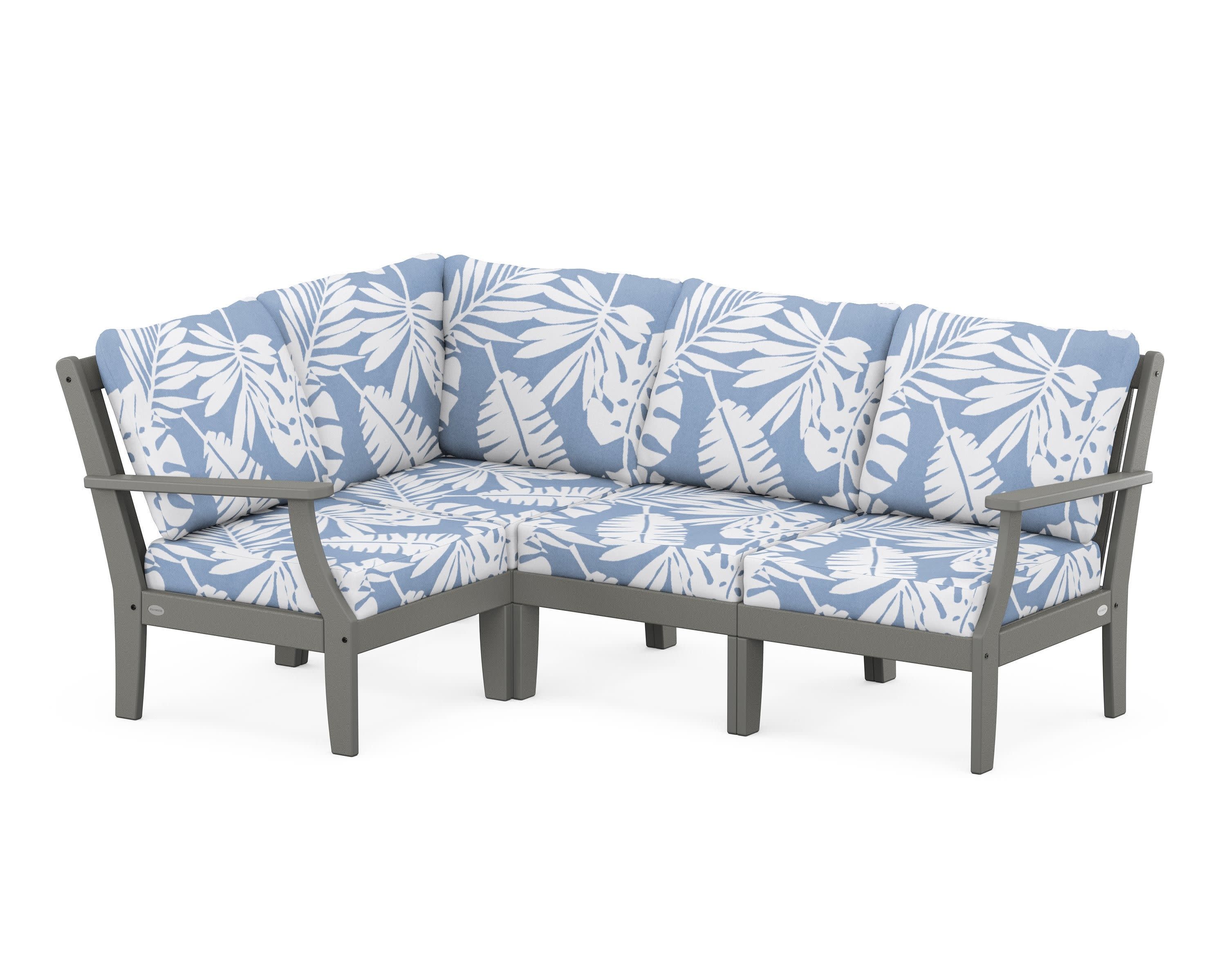 Braxton Modular 4-Piece Deep Seating Set in Slate Grey / Leaf Sky Blue