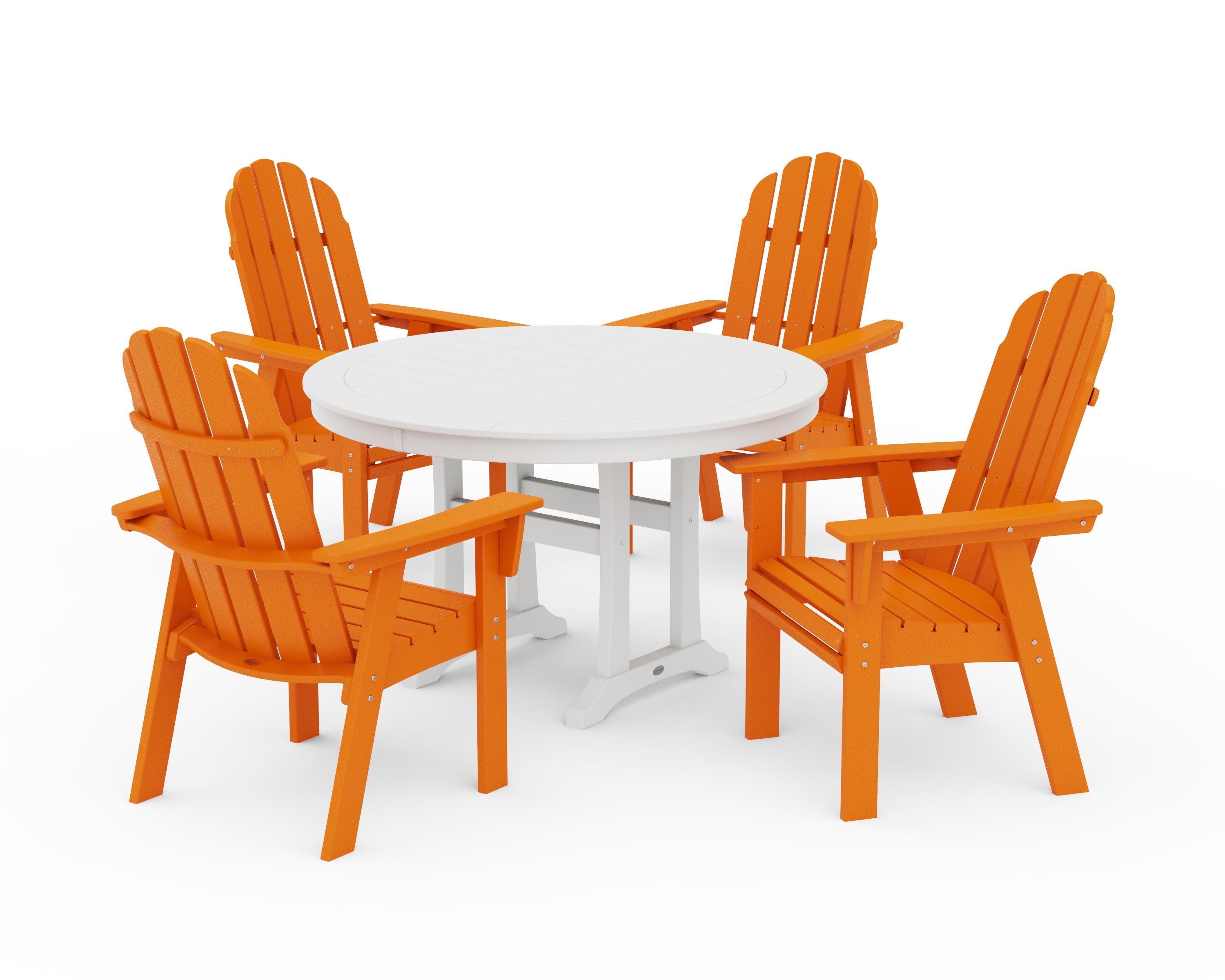Vineyard Curveback Adirondack 5-Piece Nautical Trestle Dining Set in Tangerine / White
