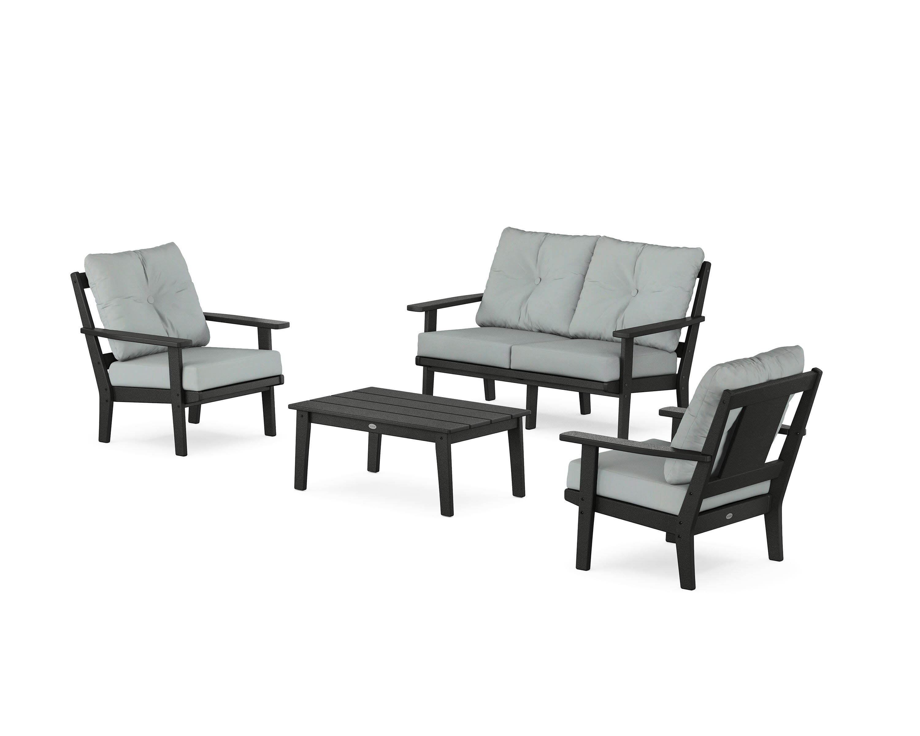 Prairie 4-Piece Deep Seating Set with Loveseat in Black / Spa