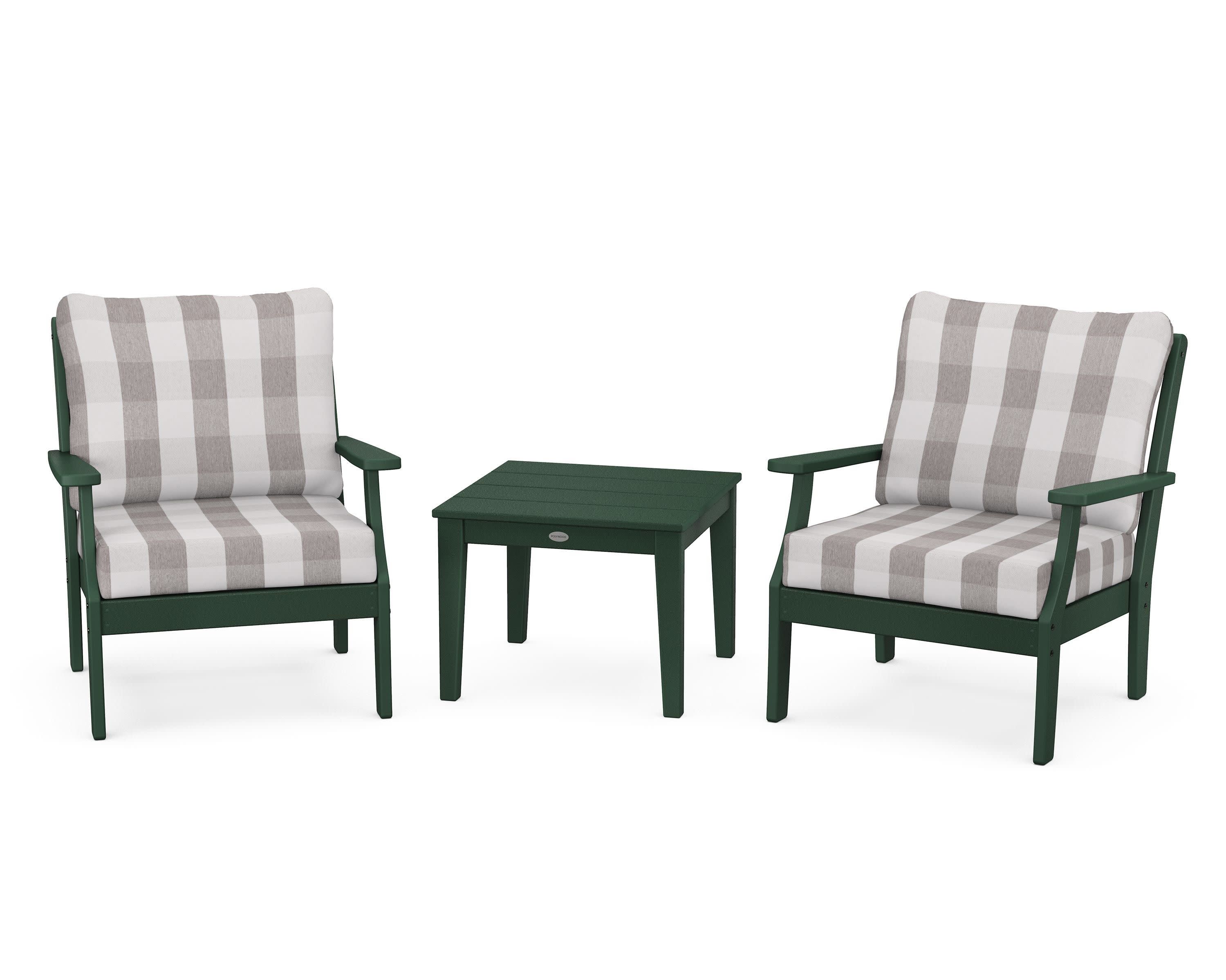 Braxton 3-Piece Deep Seating Set in Green / Buffalo Plaid Grey Mist