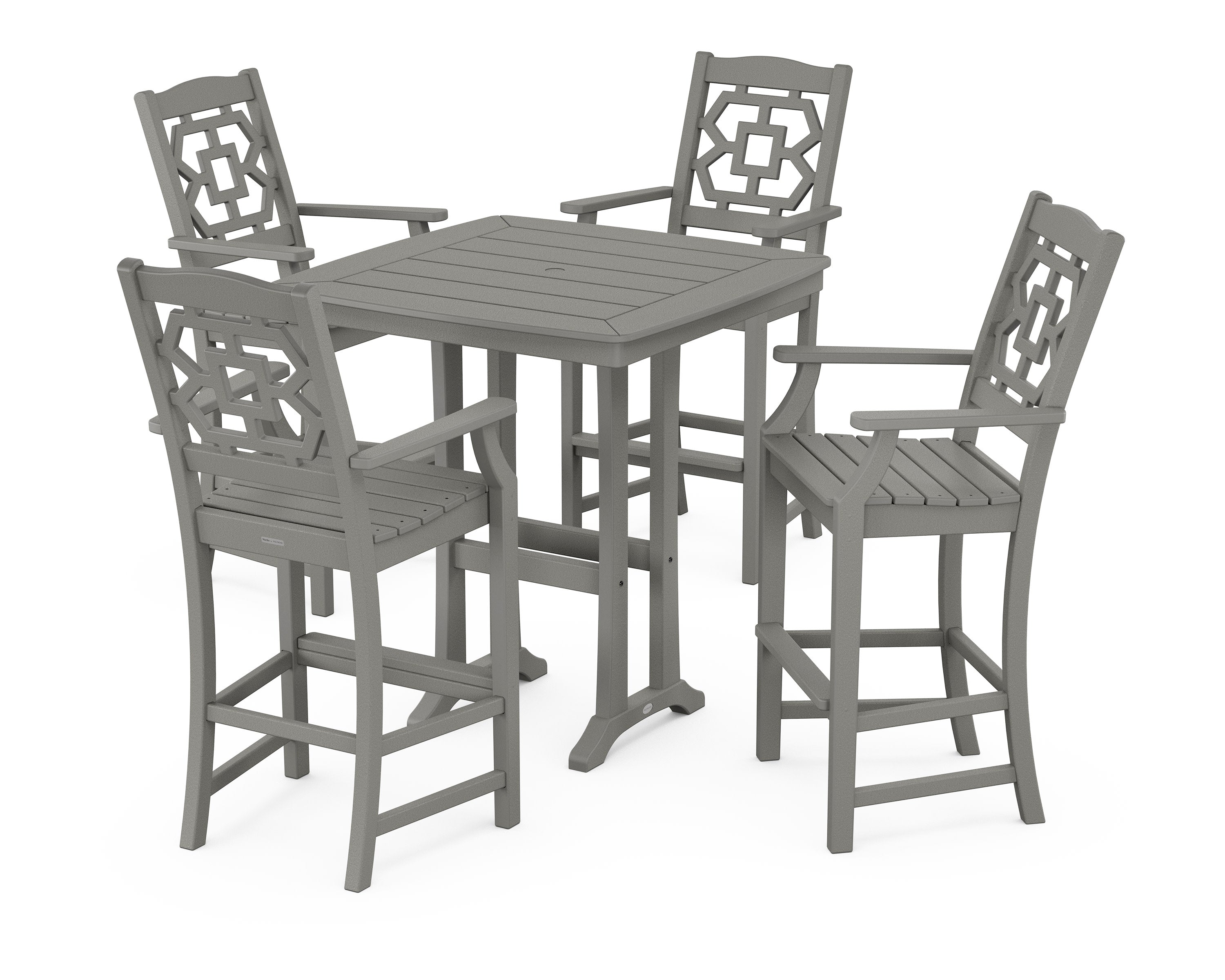 Chinoiserie 5-Piece Bar Set with Trestle Legs in Slate Grey