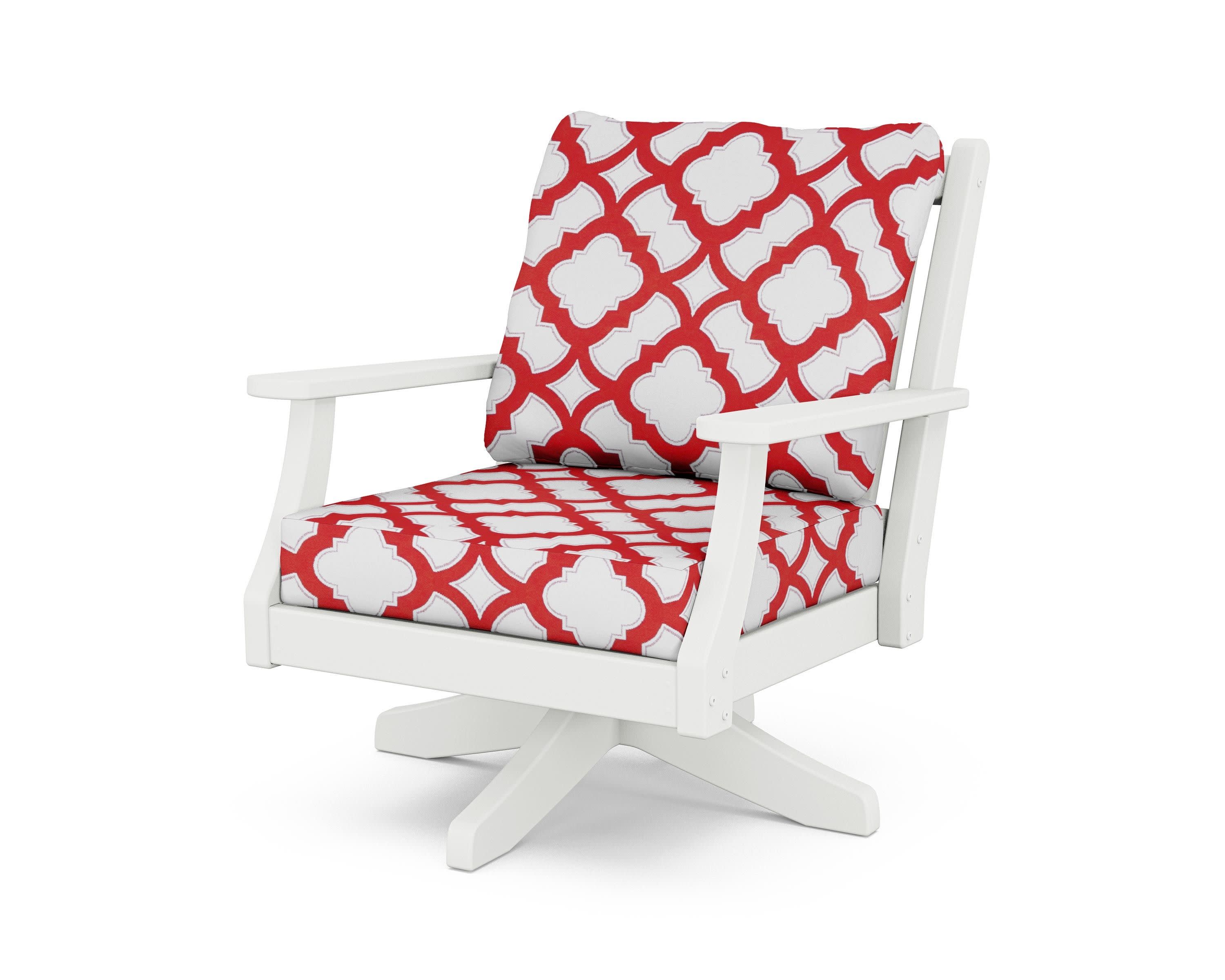 Wovendale Deep Seating Swivel Chair in White / Trellis Crimson