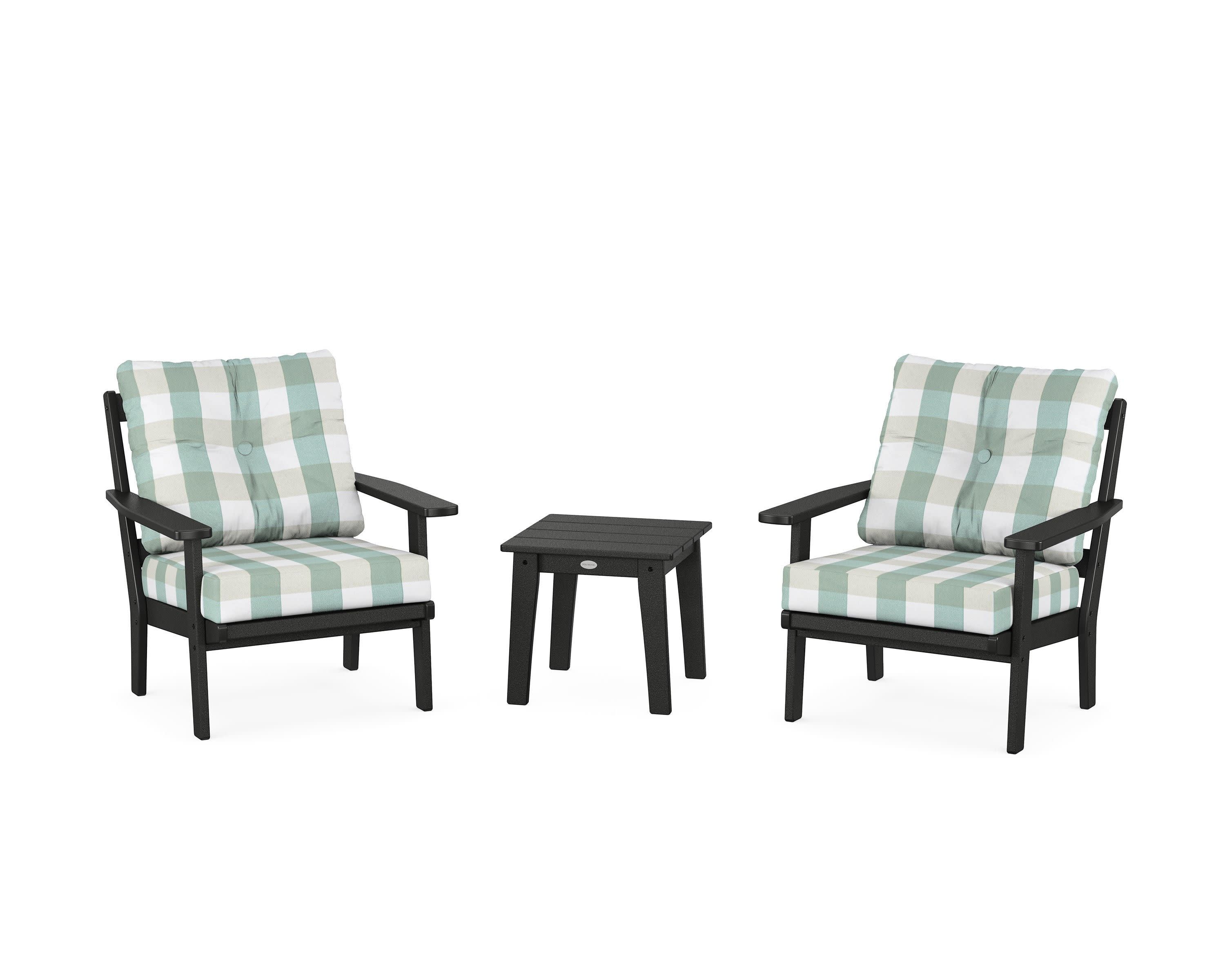 Oxford 3-Piece Deep Seating Set in Black / Buffalo Plaid Glacier Spa