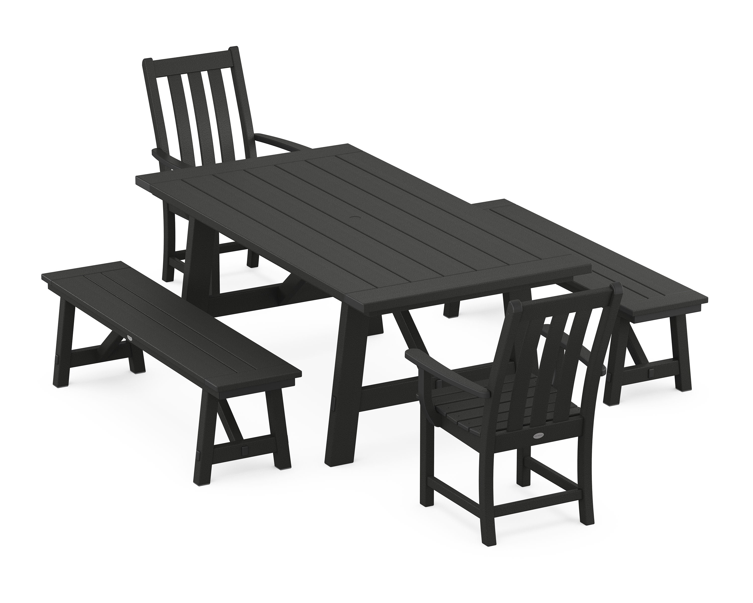 Vineyard 5-Piece Rustic Farmhouse Dining Set With Benches in Black
