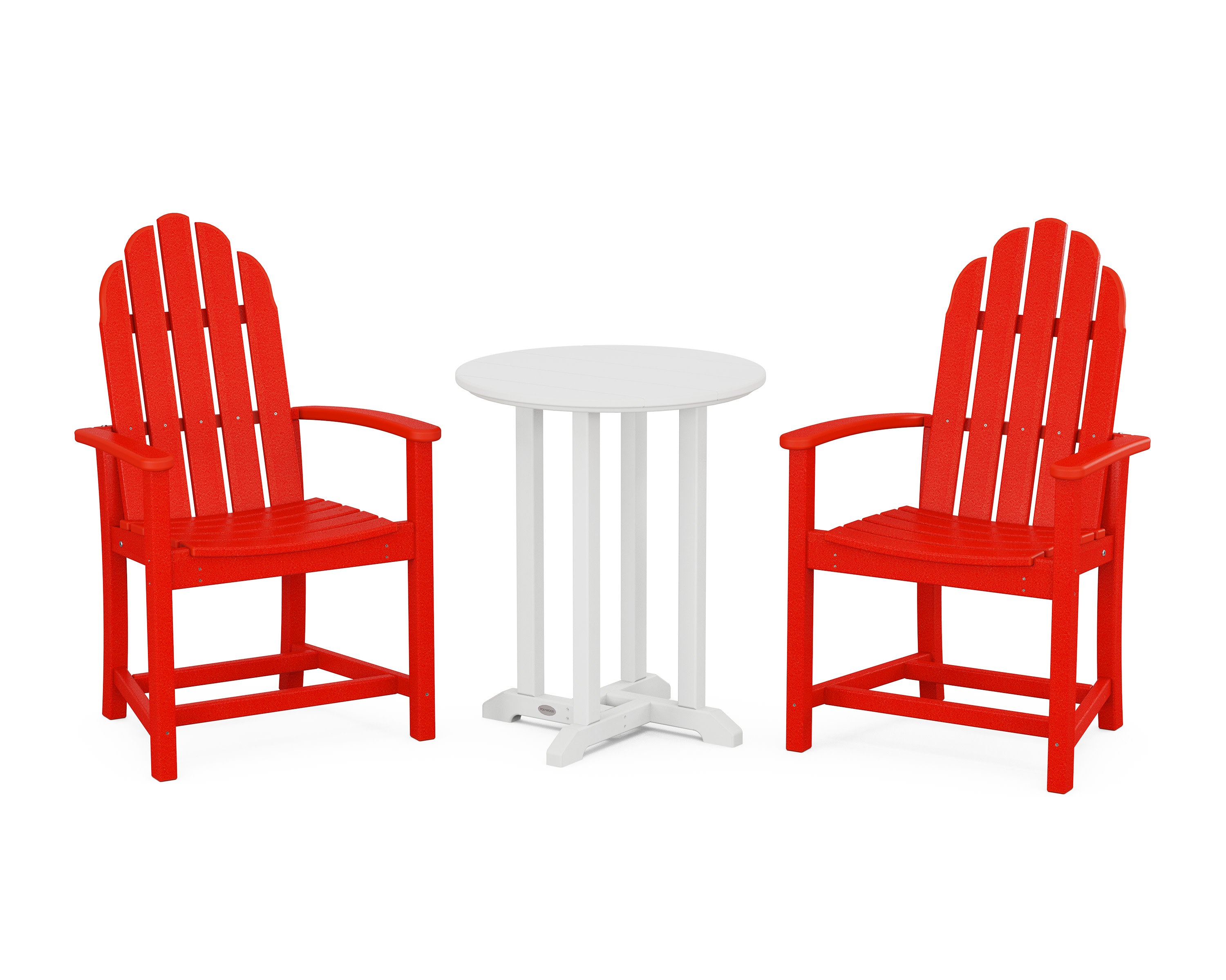 Classic Adirondack 3-Piece Round Bistro Dining Set in Sunset Red / White