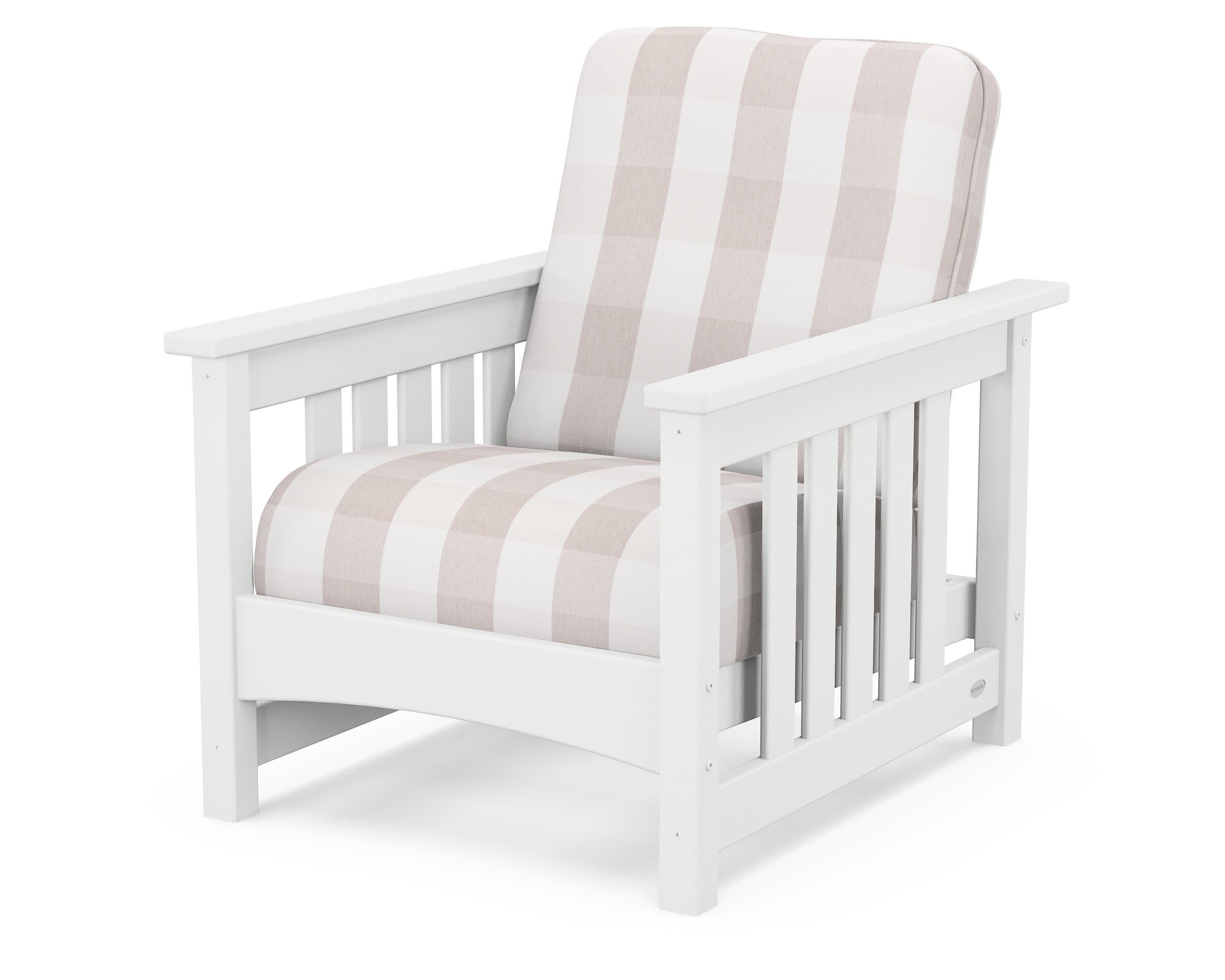 Club Mission Chair in White / Buffalo Plaid Dune Burlap