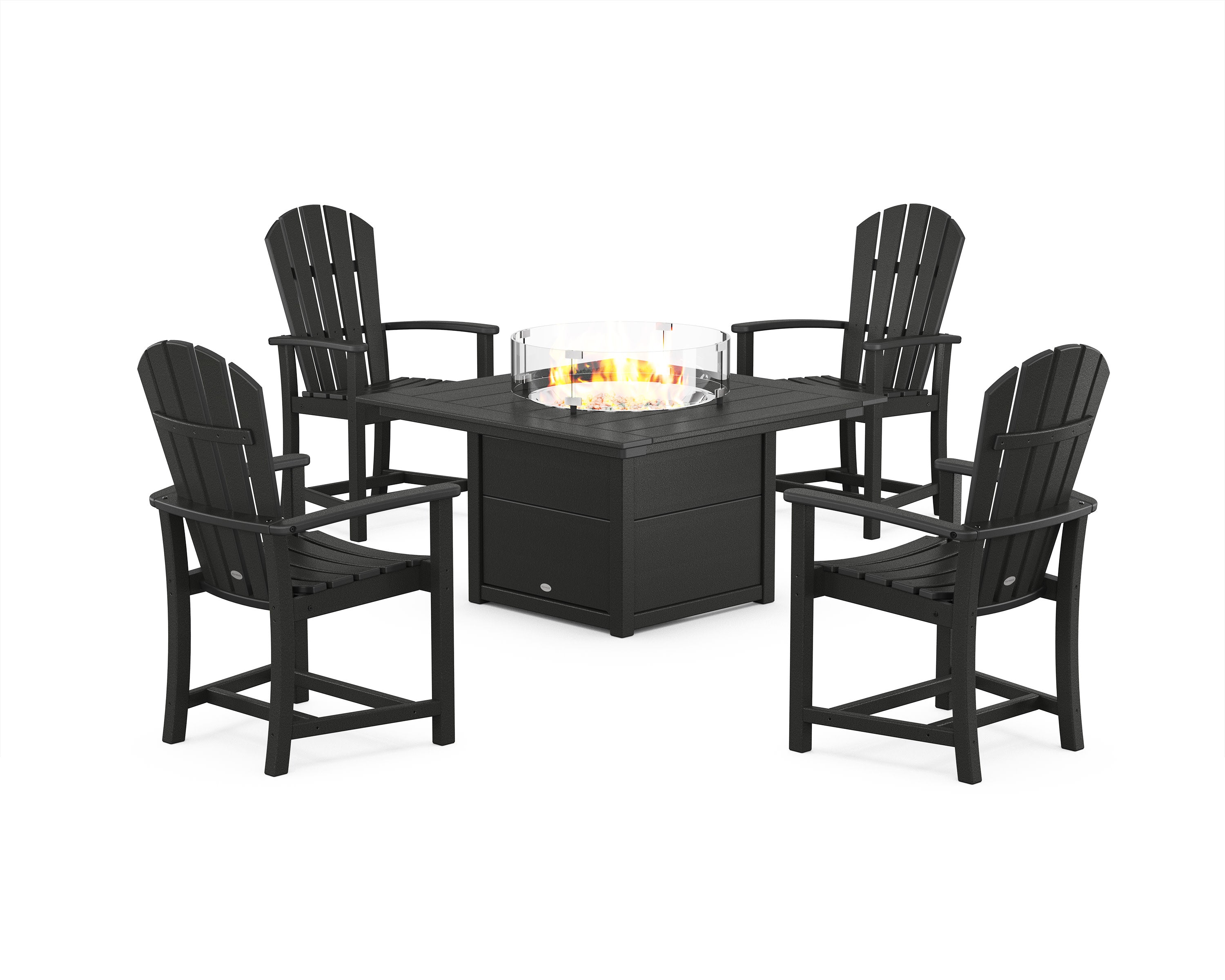 Palm Coast 4-Piece Upright Adirondack Conversation Set with Fire Pit Table in Black