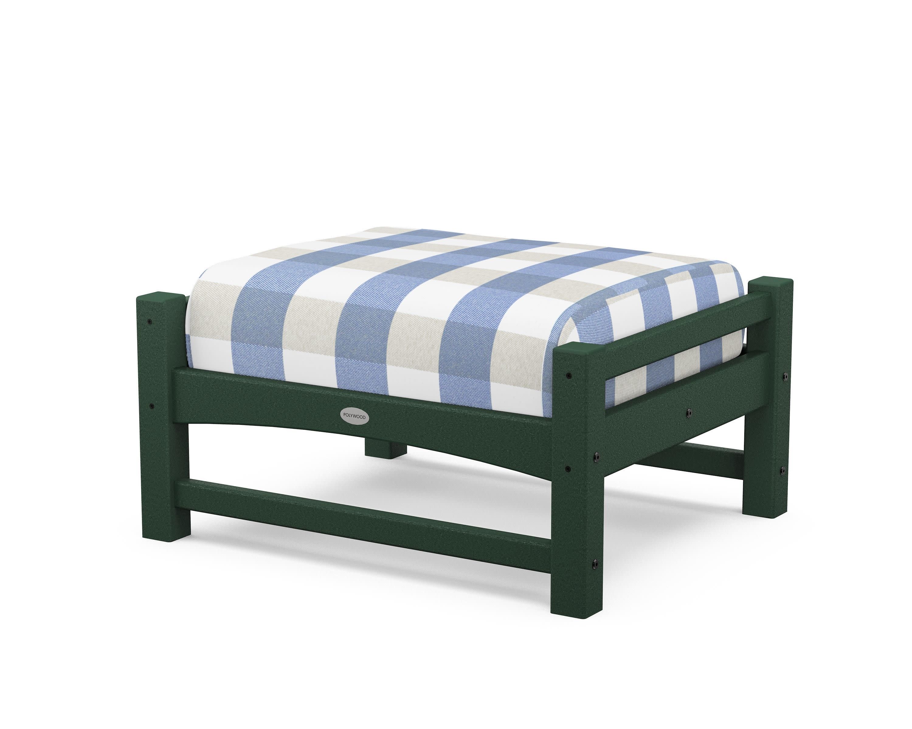 Club Ottoman in Green / Buffalo Plaid Sky Blue
