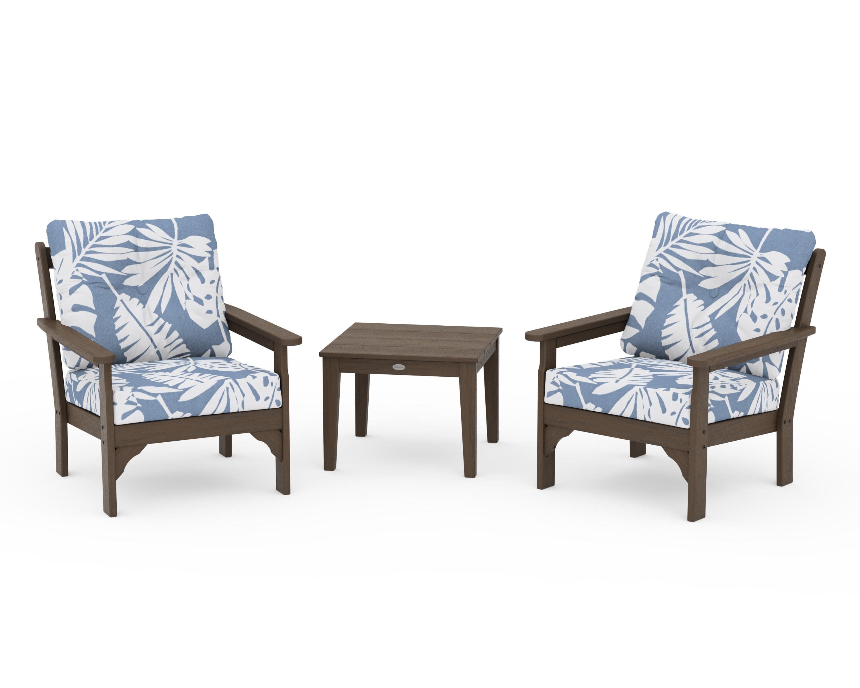 Vineyard 3-Piece Deep Seating Set in Kona / Leaf Sky Blue