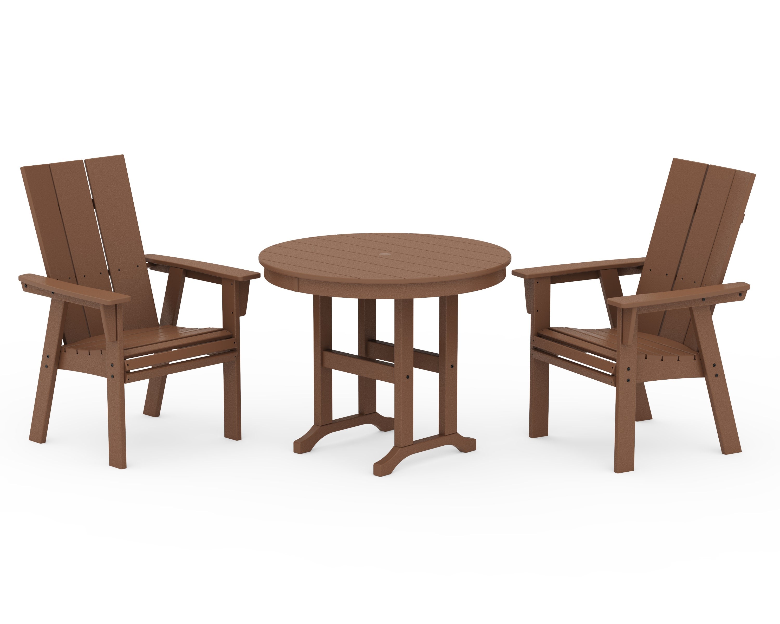 Modern Adirondack 3-Piece Round Dining Set in Teak