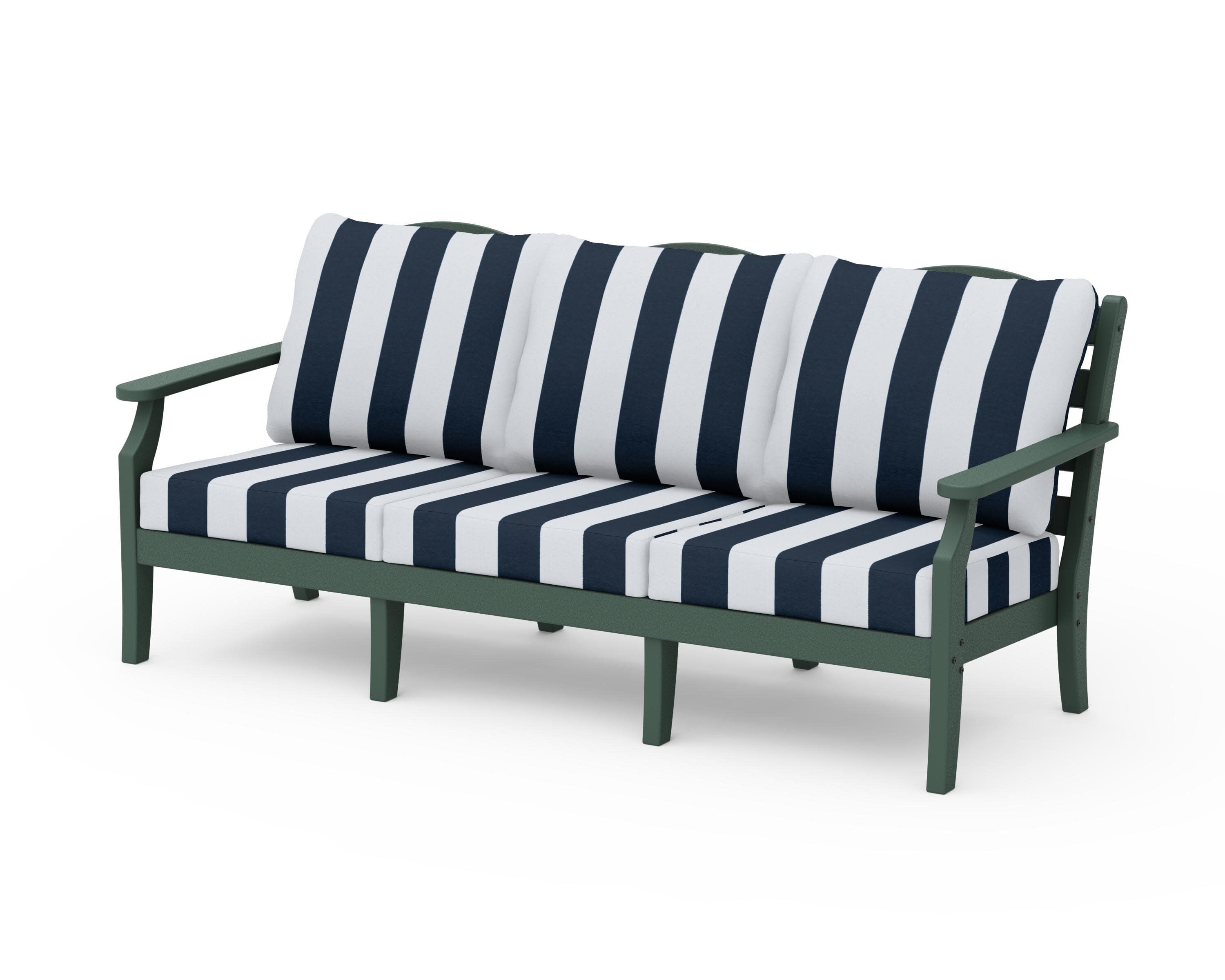 Savannah Deep Seating Sofa in Green / Cabana Stripe Marine Indigo
