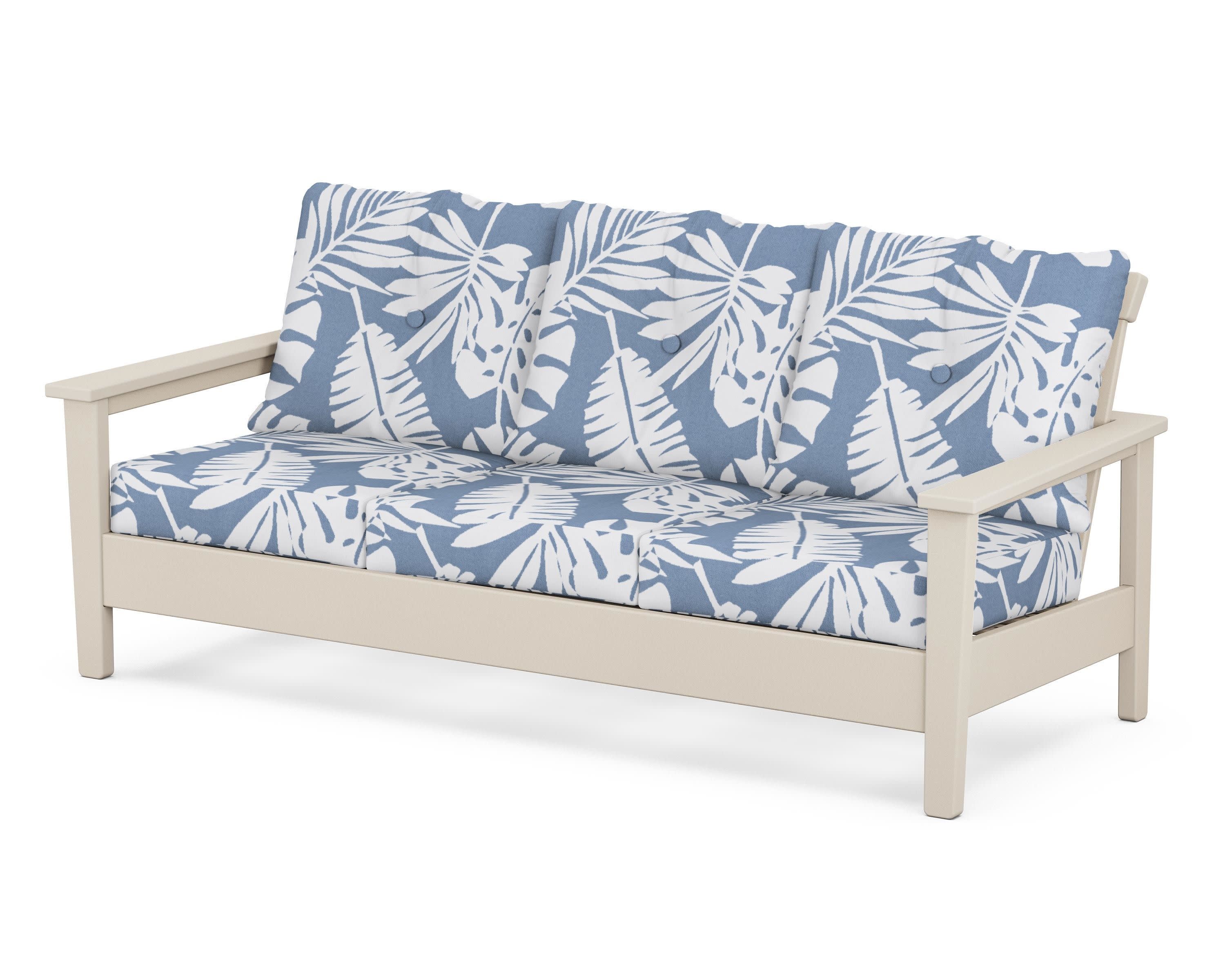 Prescott Deep Seating Sofa in Sand / Leaf Sky Blue