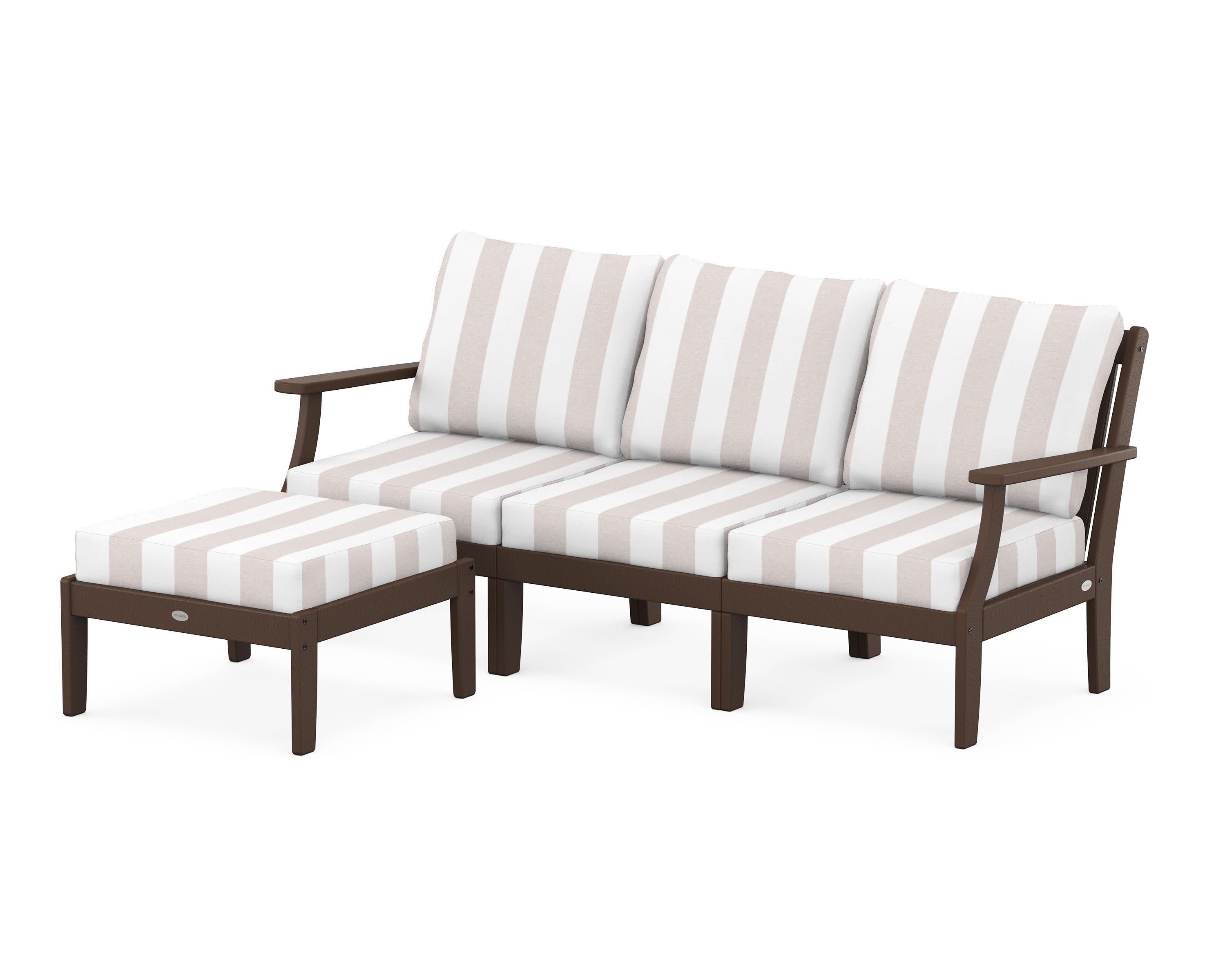 Braxton Modular 4-Piece Deep Seating Set with Ottoman in Mahogany / Cabana Stripe Dune Burlap