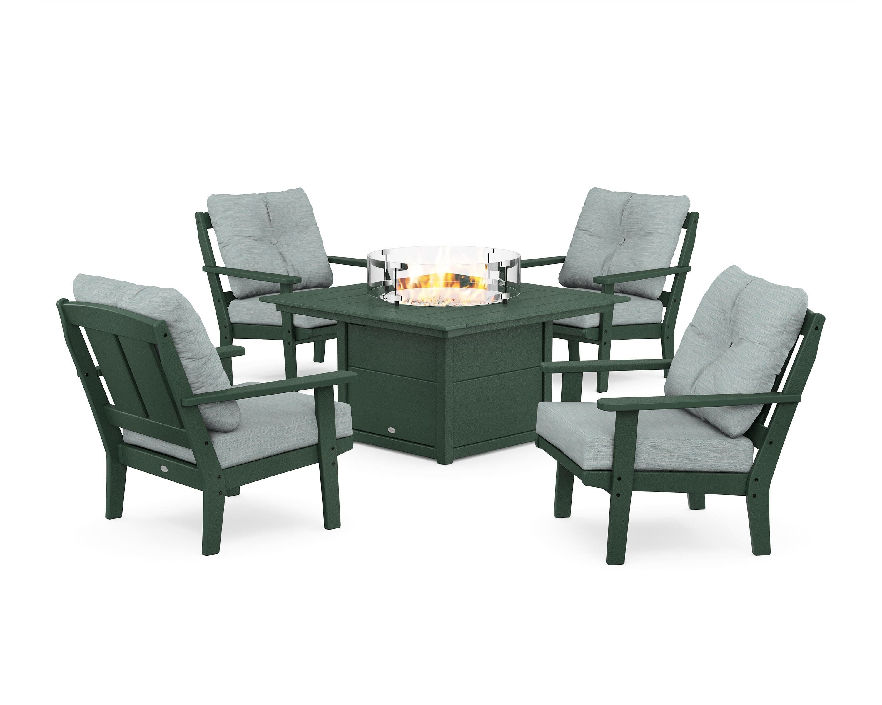 Mission 5-Piece Deep Seating Set with Fire Pit Table in Green / Soothe Mist