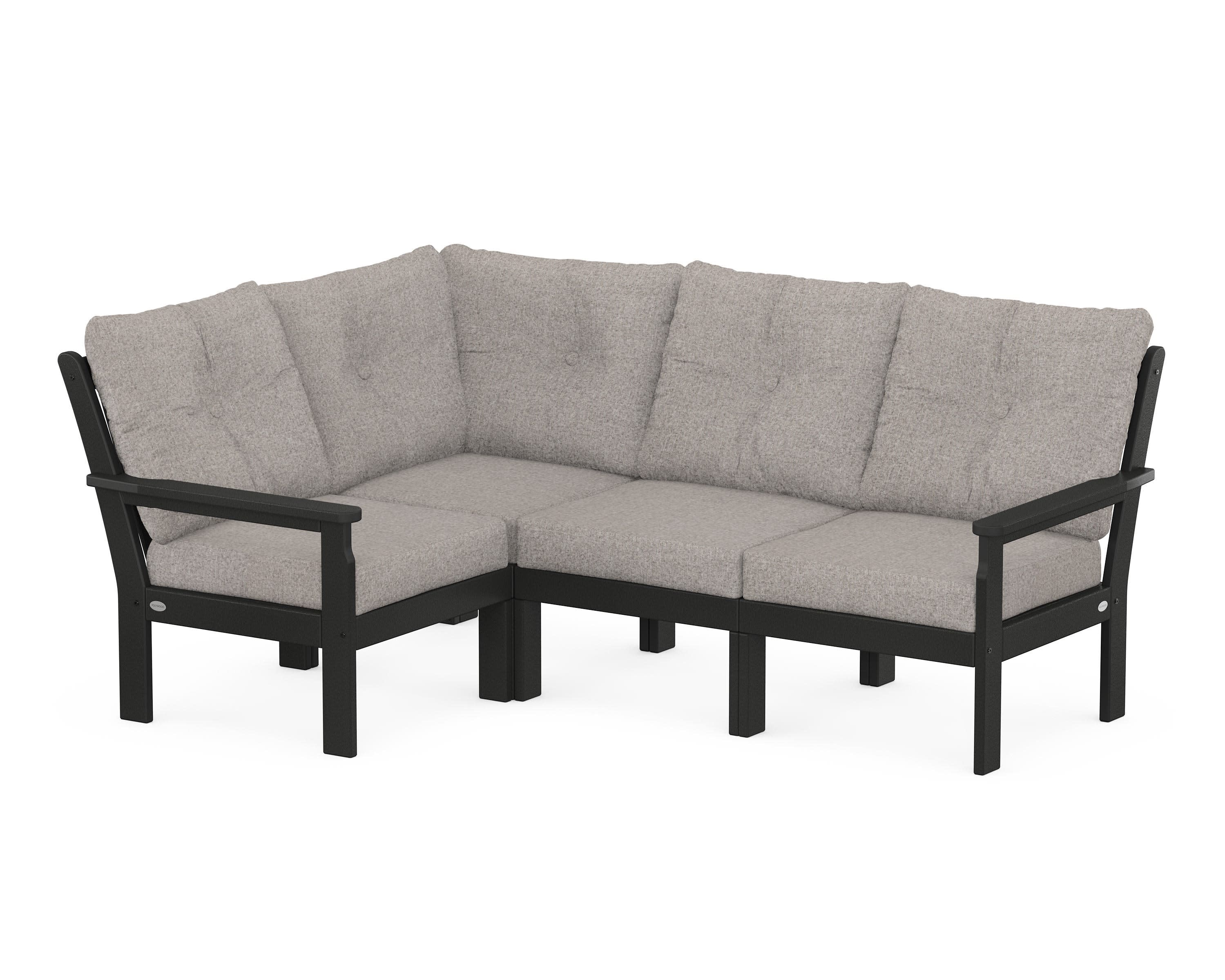 Vineyard 4-Piece Sectional in Black / Weathered Tweed