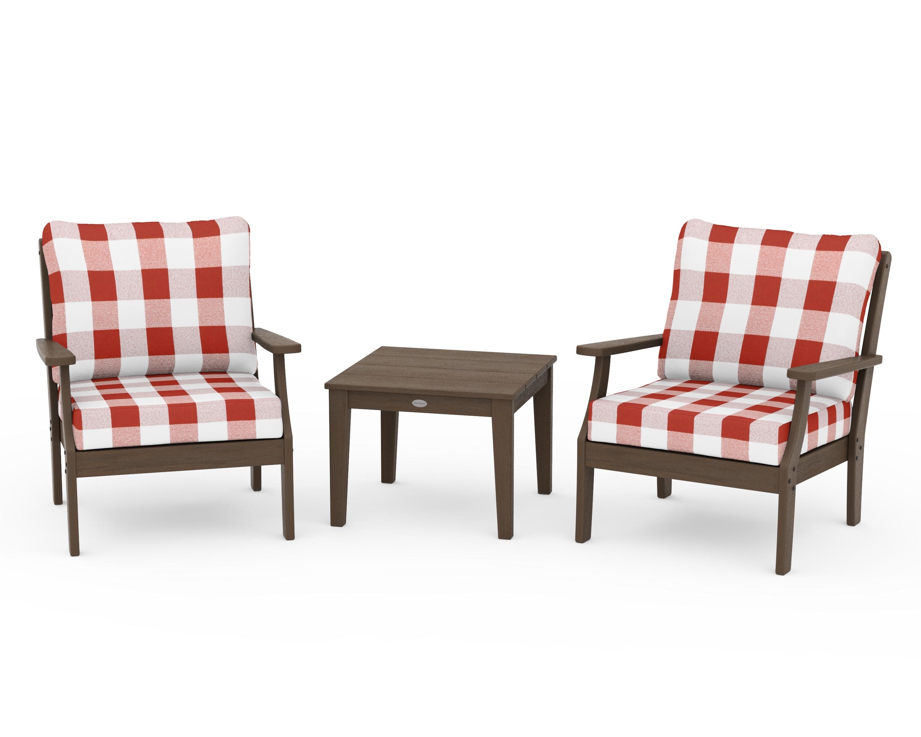 Braxton 3-Piece Deep Seating Set in Kona / Buffalo Plaid Crimson