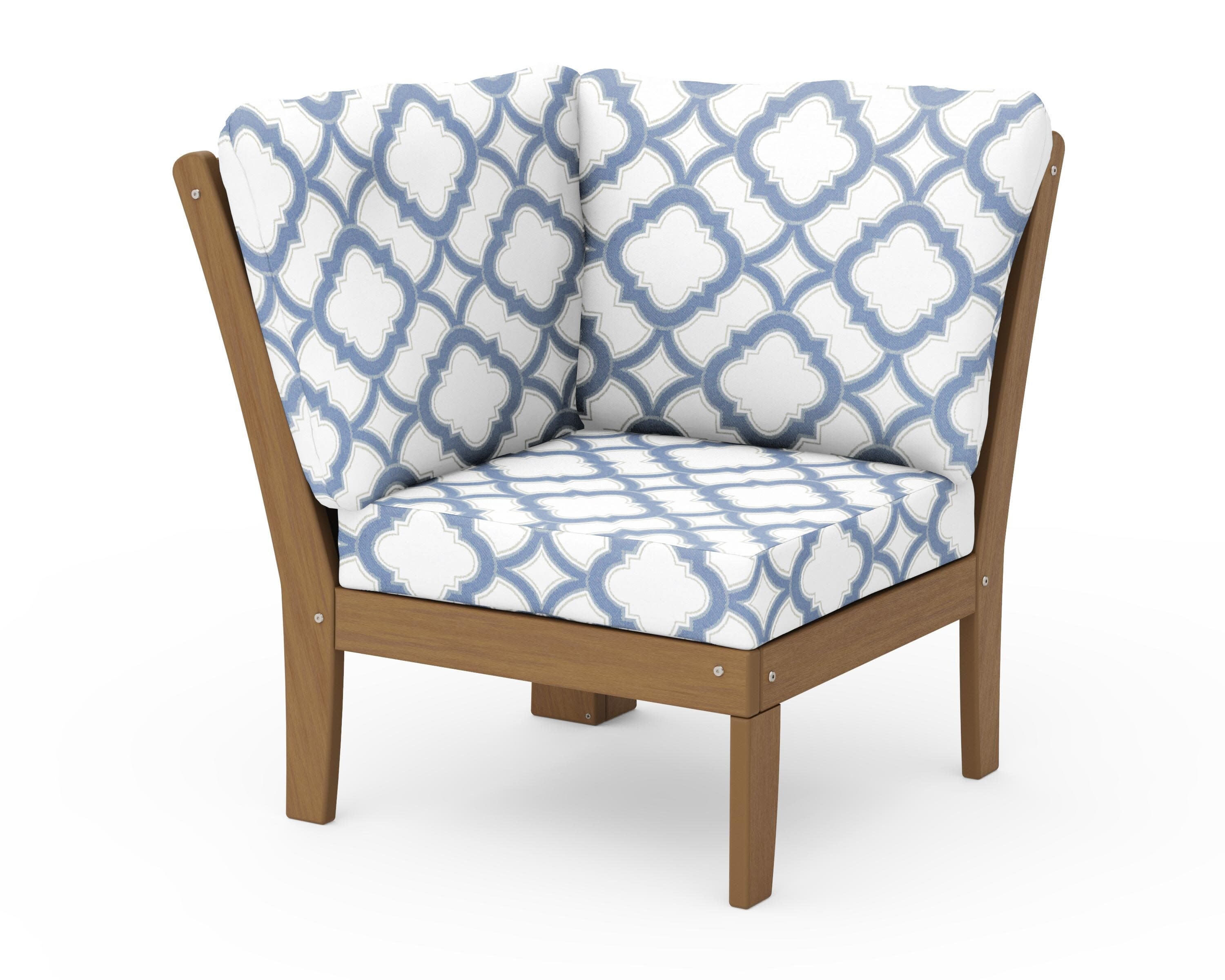 Braxton Modular Corner Chair in Natural / Trellis Sky Blue