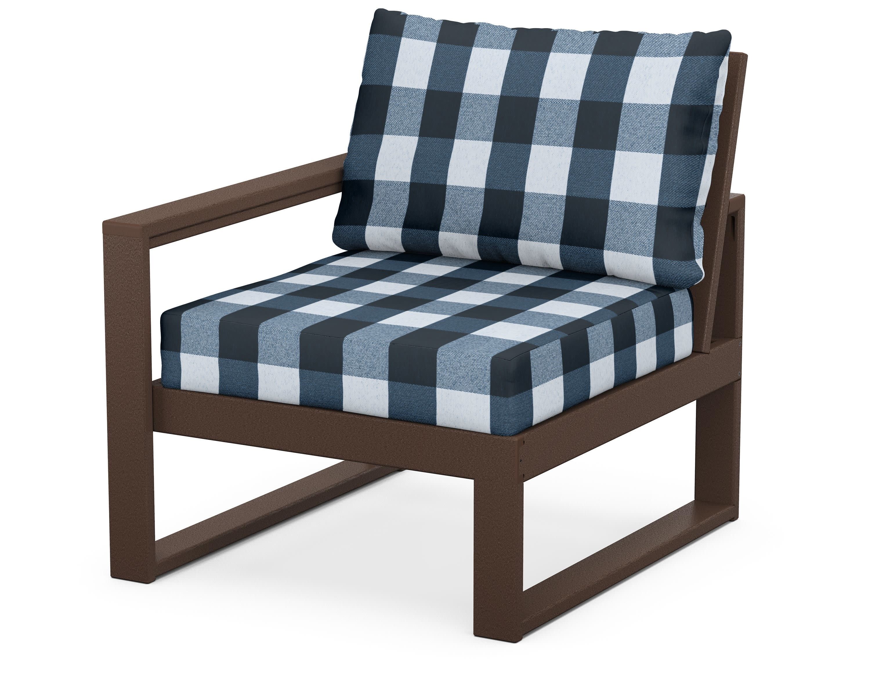 EDGE Modular Left Arm Chair in Mahogany / Buffalo Plaid Marine Indigo