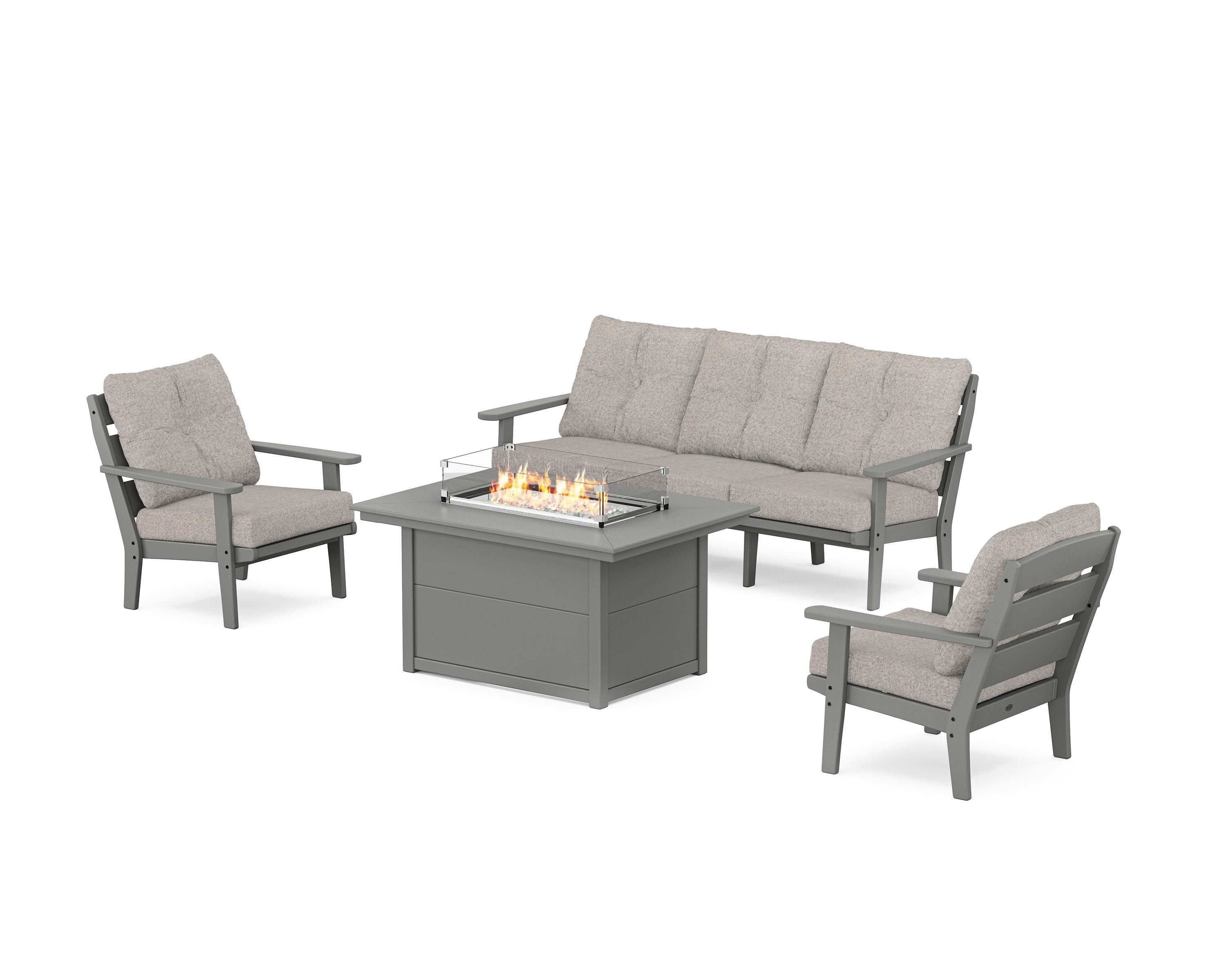 Lakeside Deep Seating Fire Pit Table Set in Slate Grey / Weathered Tweed