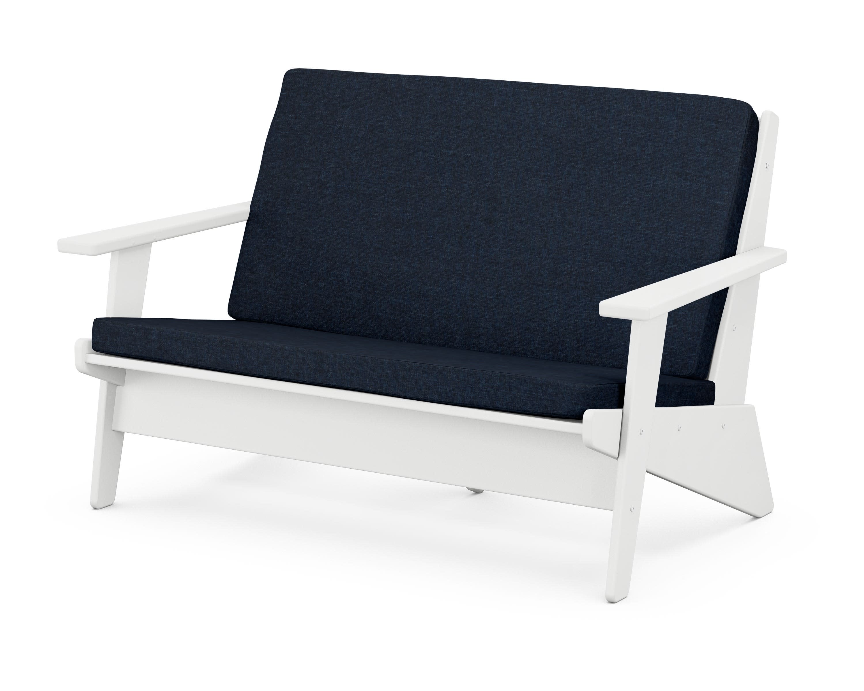Riviera Modern Lounge Loveseat in White / Marine Indigo