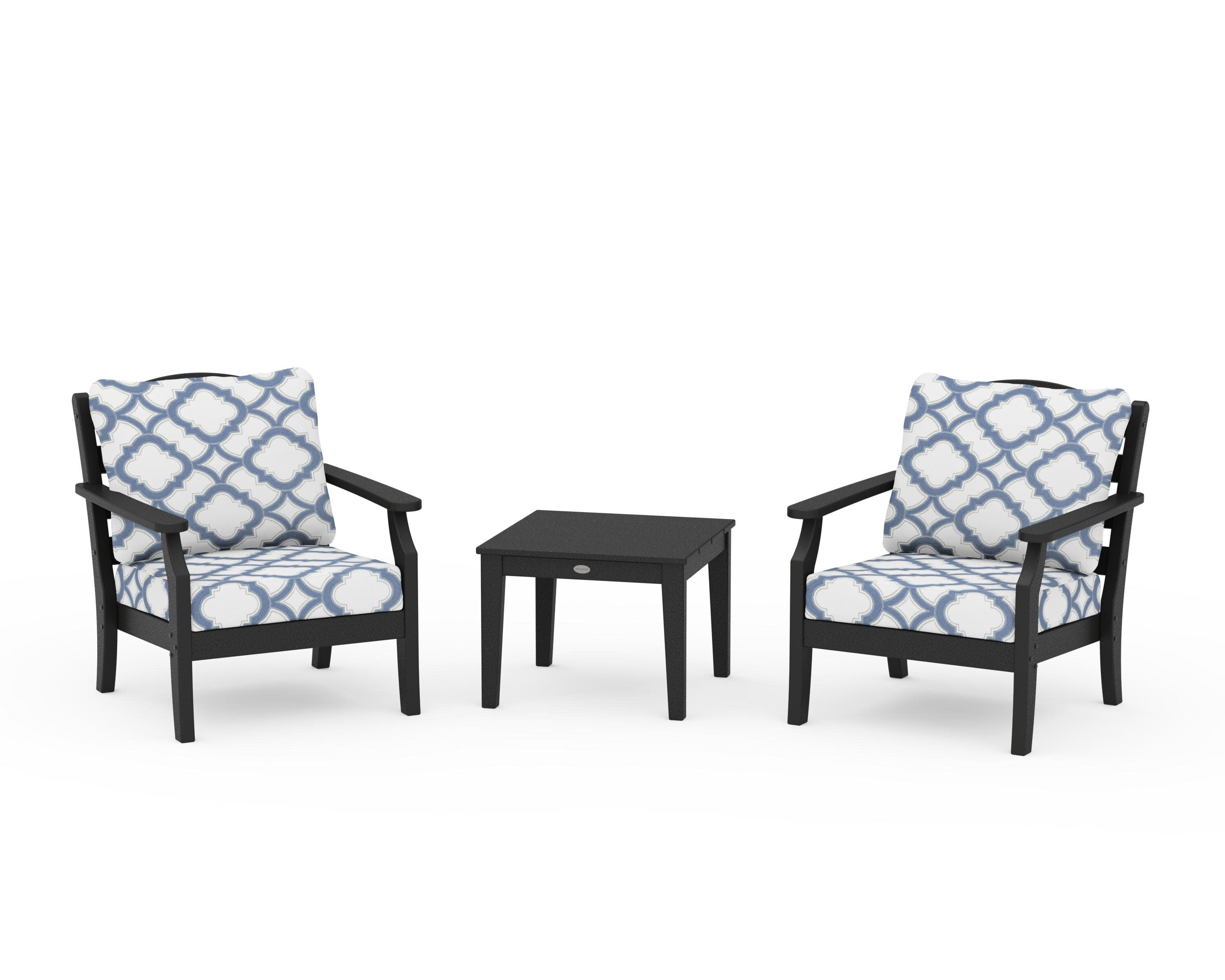Savannah 3-Piece Deep Seating Set in Black / Trellis Sky Blue