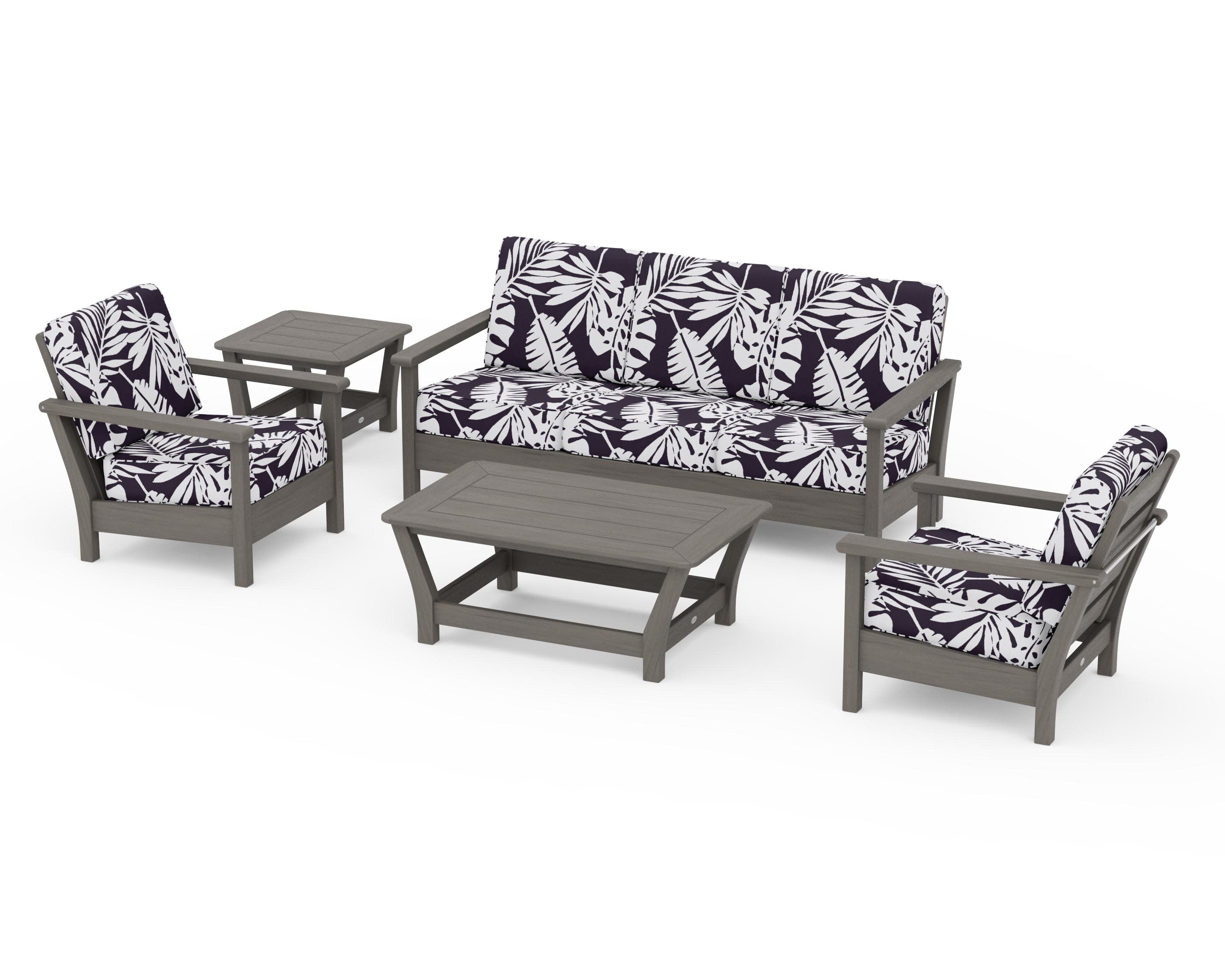 Harbour 5-Piece Deep Seating Set in Driftwood / Leaf Navy