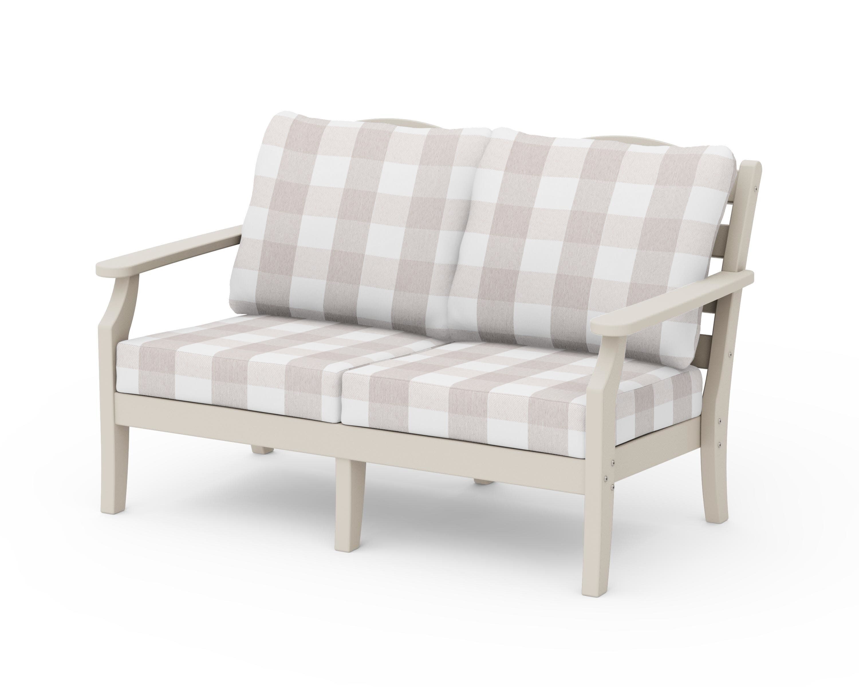 Savannah Deep Seating Loveseat in Sand / Buffalo Plaid Dune Burlap