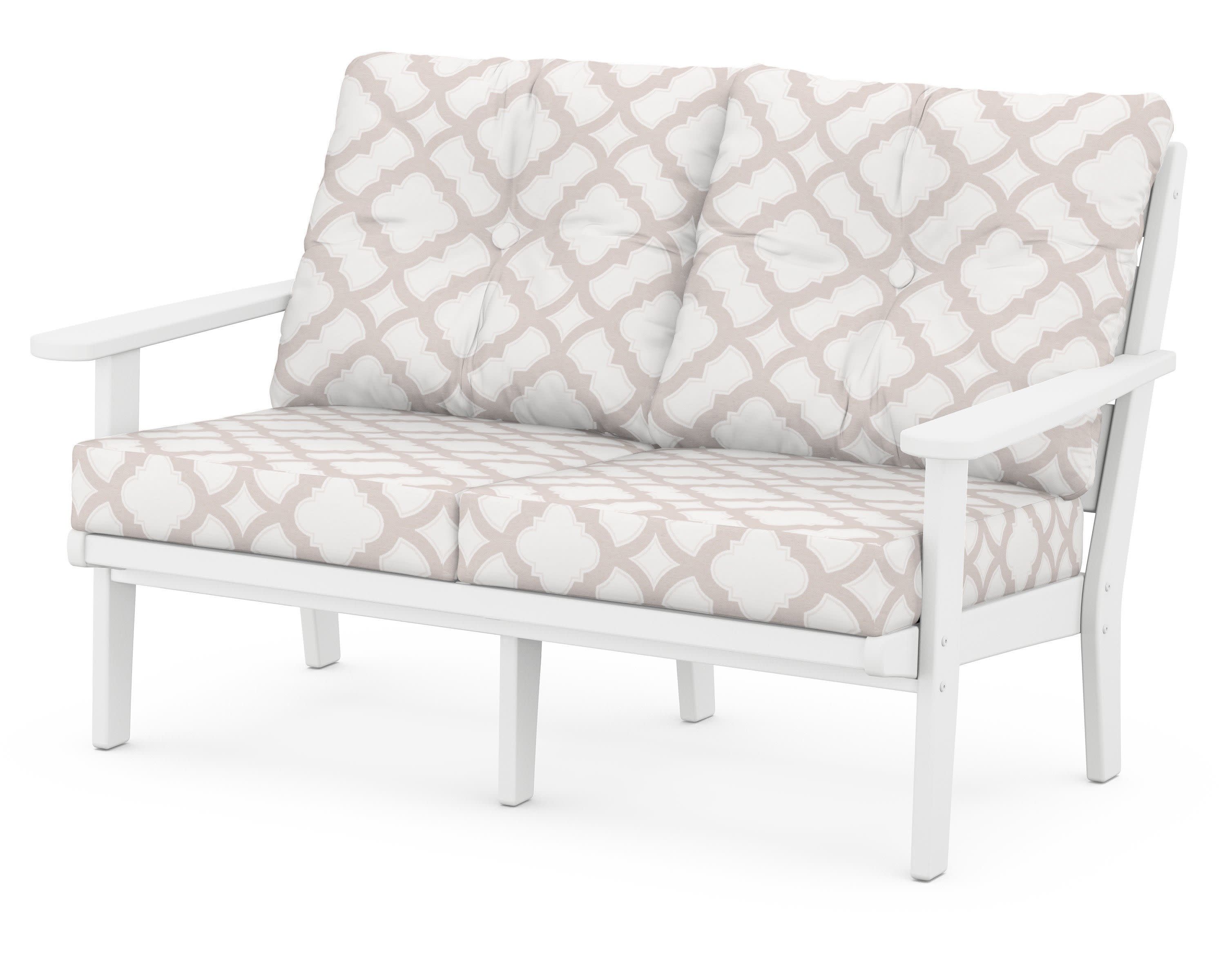 Lakeside Deep Seating Loveseat in White / Trellis Dune Burlap