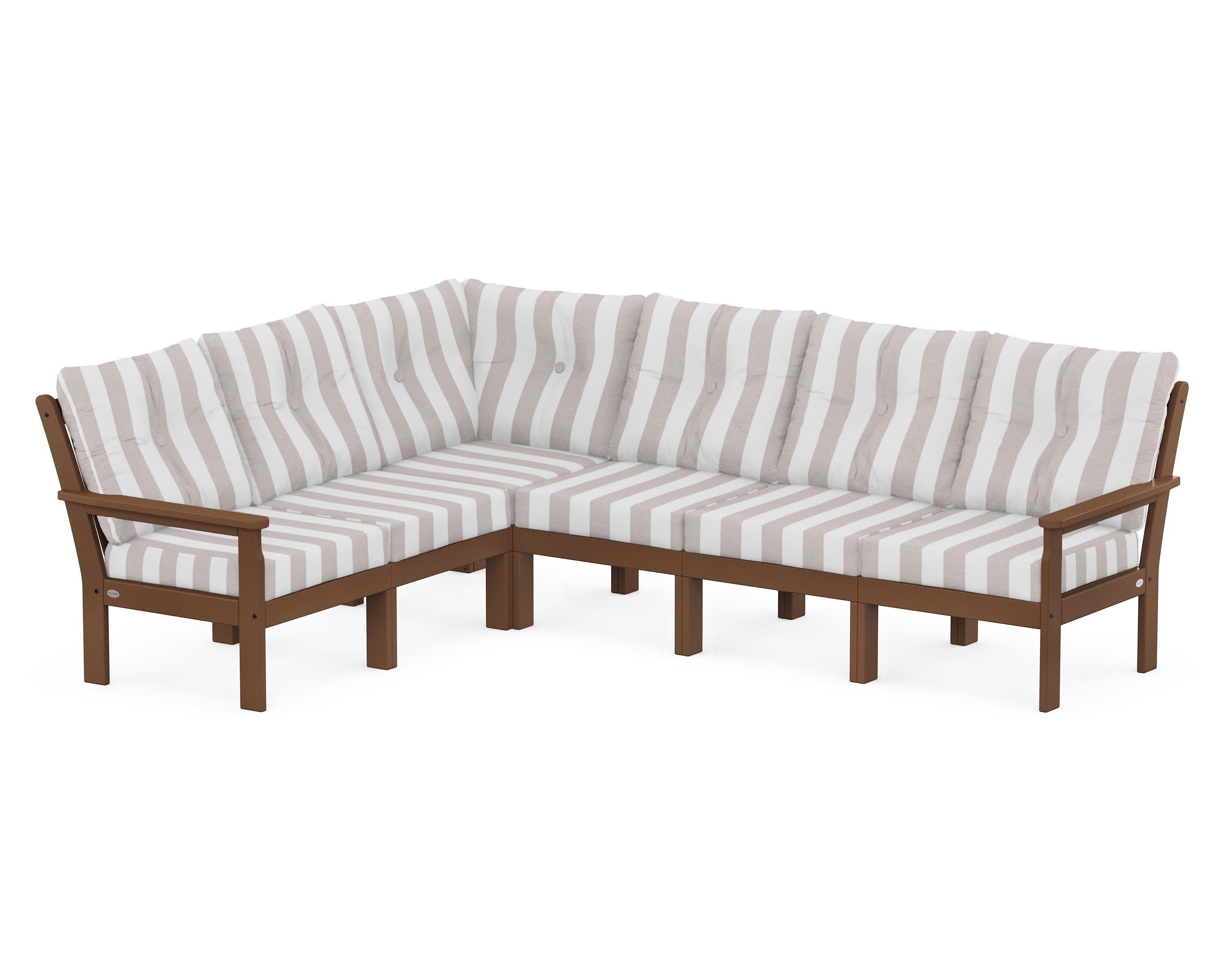 Vineyard 6-Piece Sectional in Teak / Cabana Stripe Dune Burlap