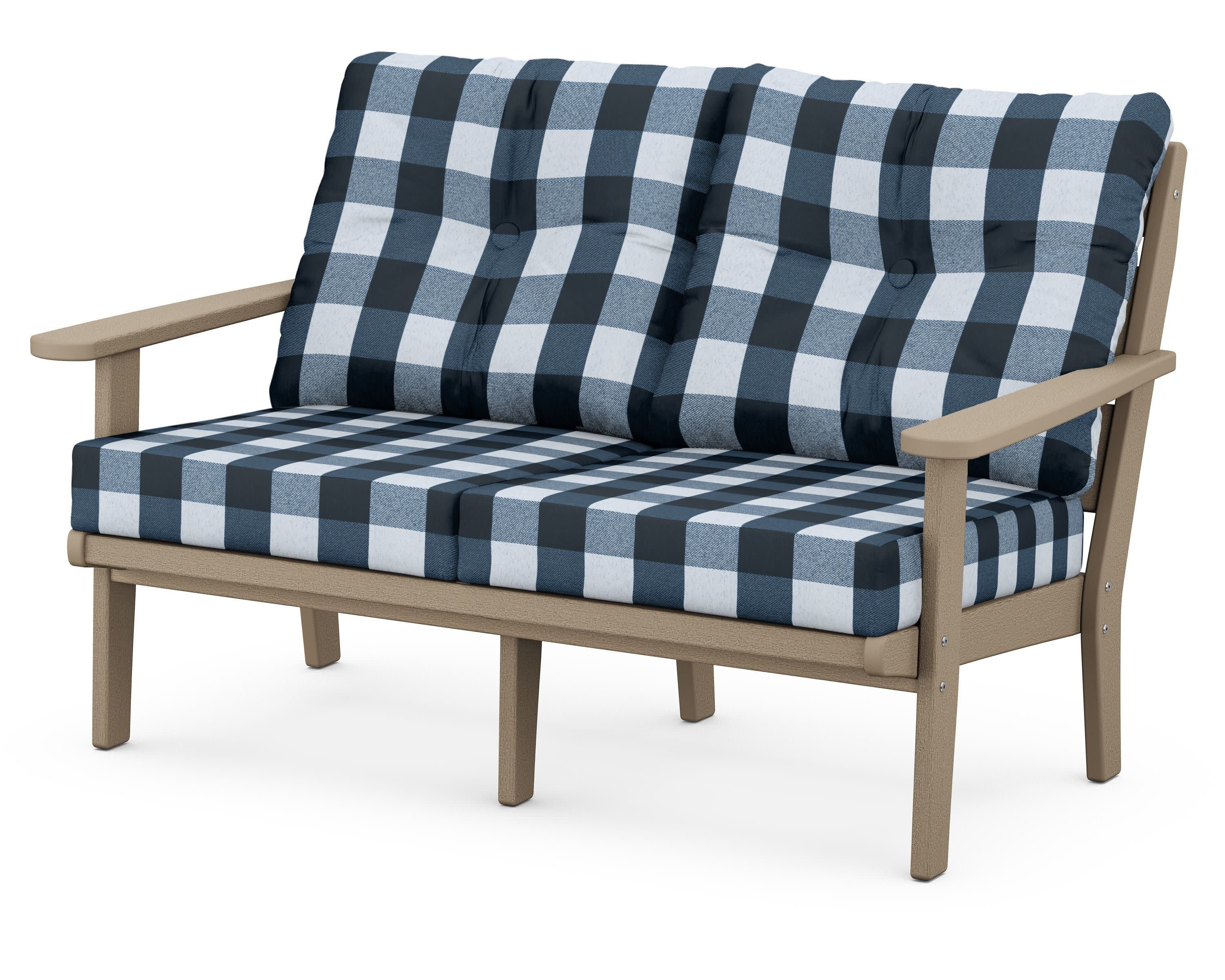 Lakeside Deep Seating Loveseat in Vintage Sahara / Buffalo Plaid Marine Indigo
