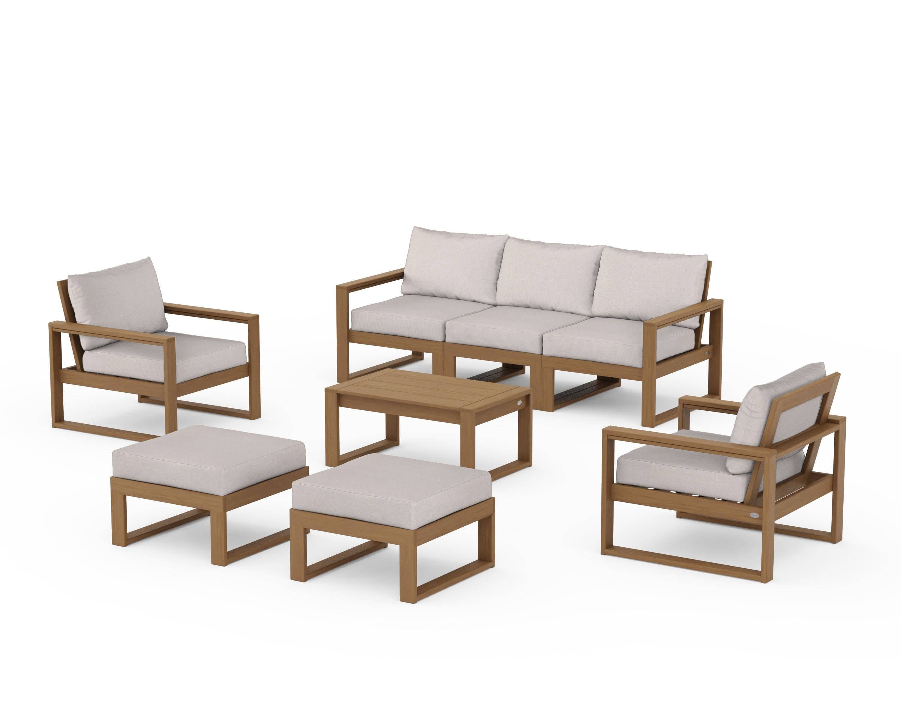 EDGE Sectional 8-Piece Lounge Sofa Set in Natural / Dune Burlap