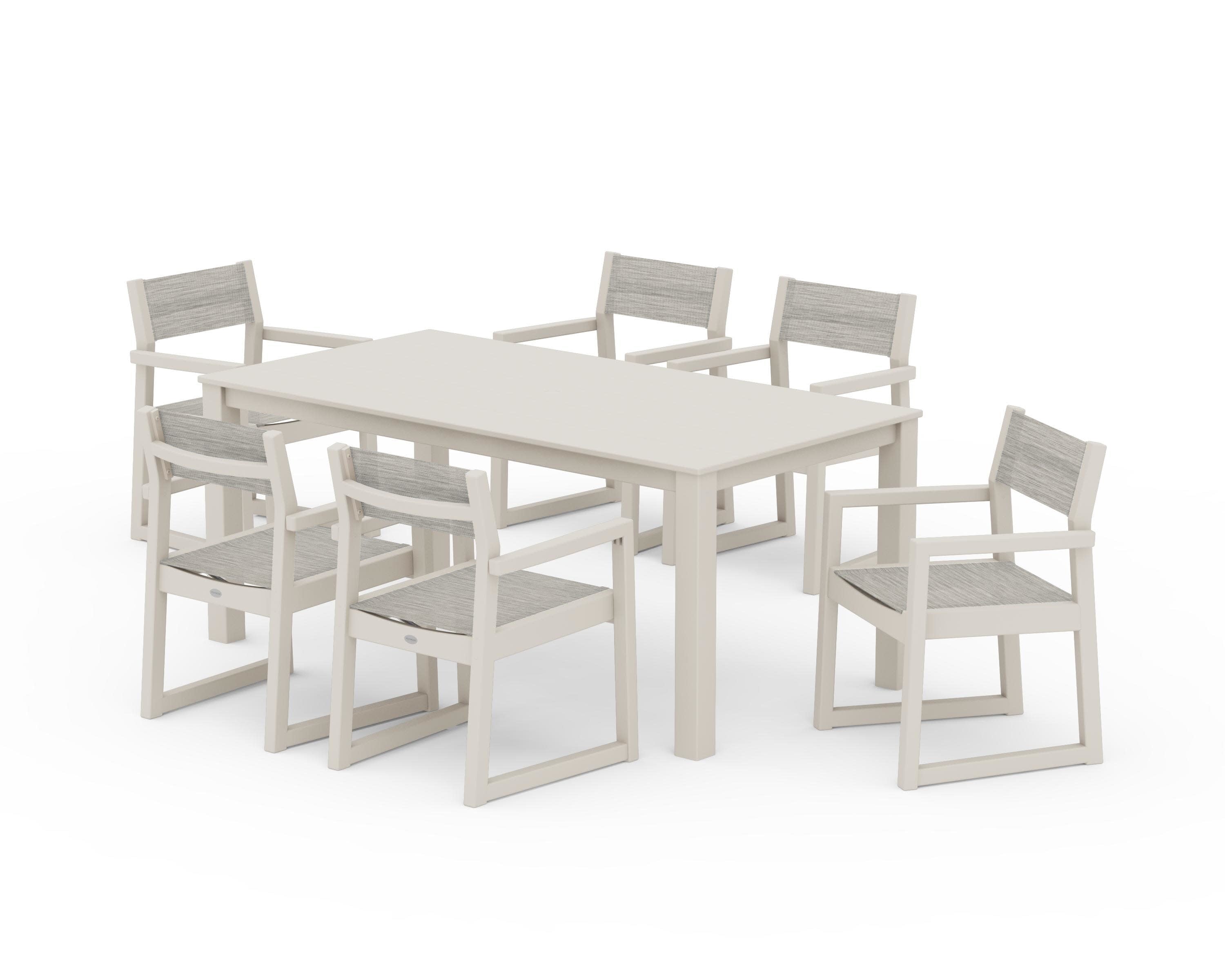 EDGE Sling Arm Chair 7-Piece Parsons Dining Set in Sand / Birch Sling