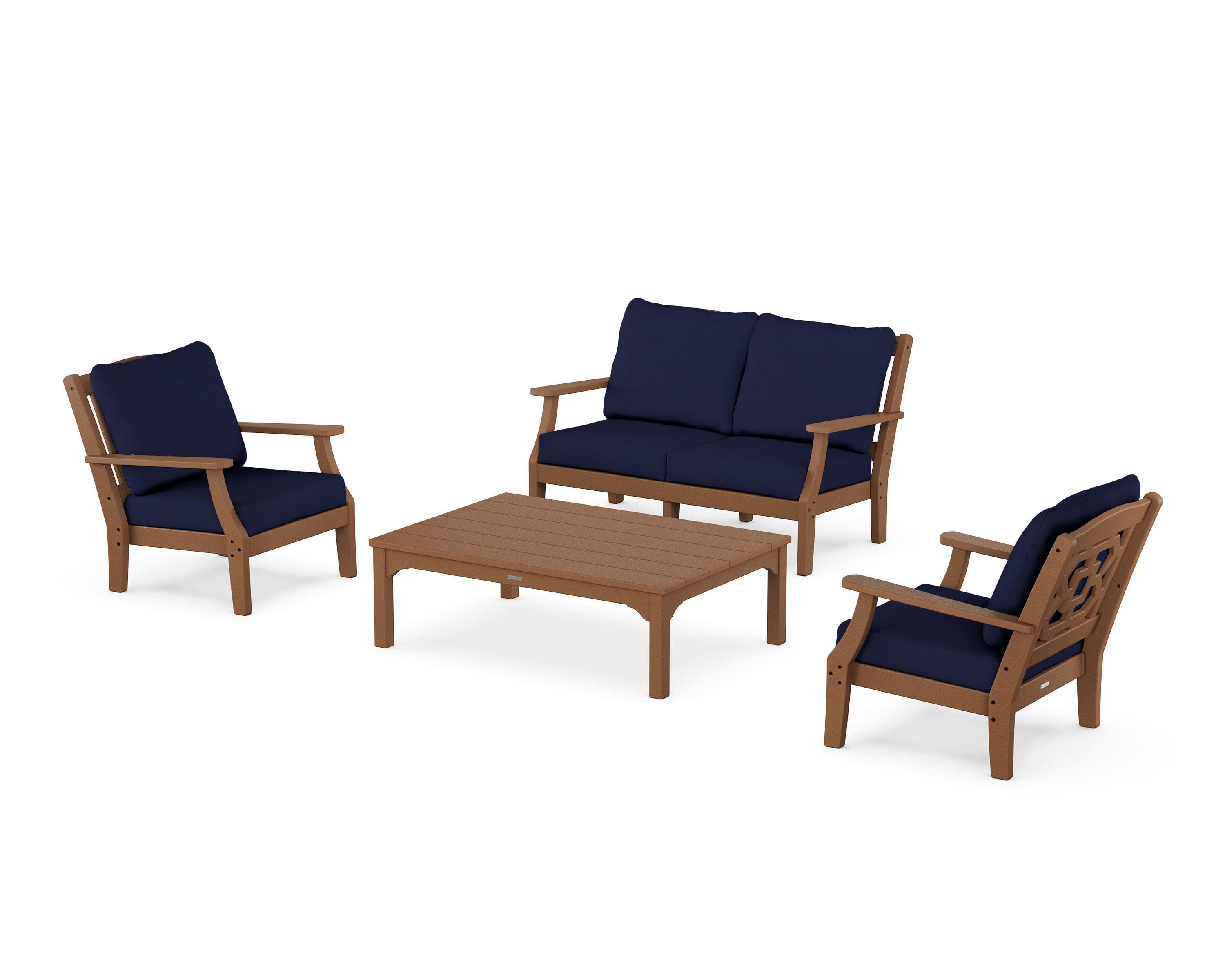 Chinoiserie 4-Piece Deep Seating Set with Loveseat in Teak / Navy