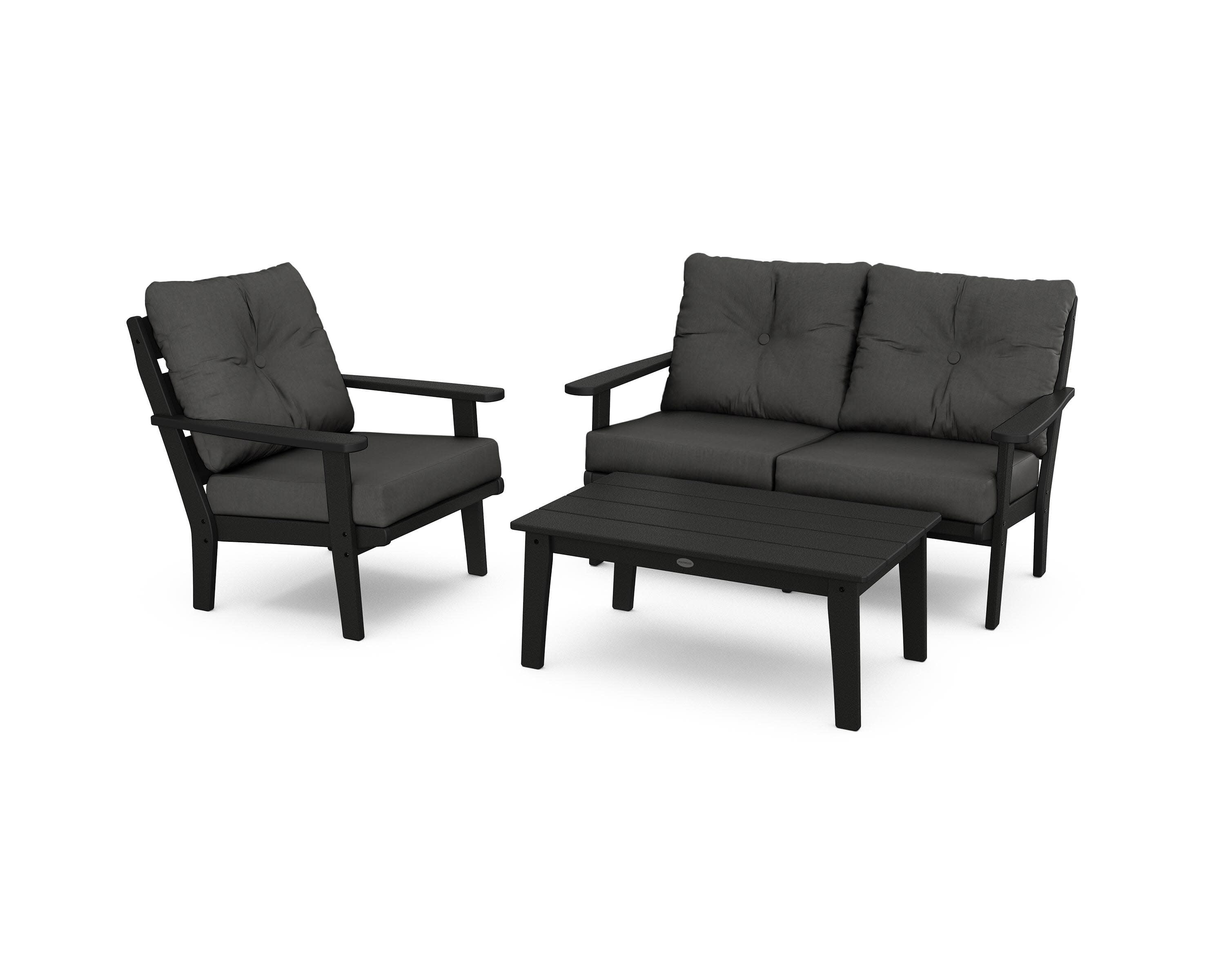 Lakeside 3-Piece Deep Seating Set in Black / Spectrum Carbon
