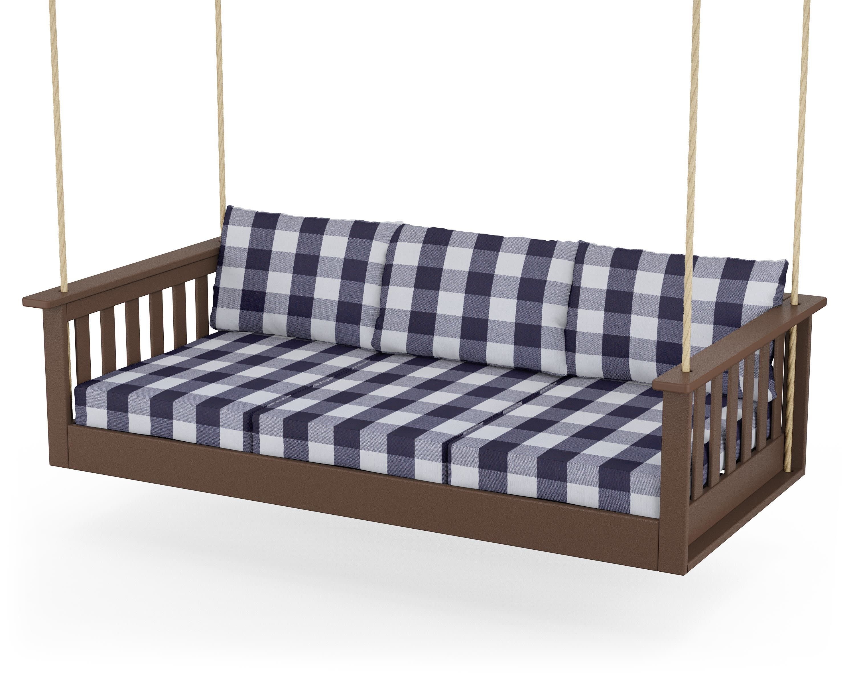 Vineyard Daybed Swing in Mahogany / Buffalo Plaid Navy
