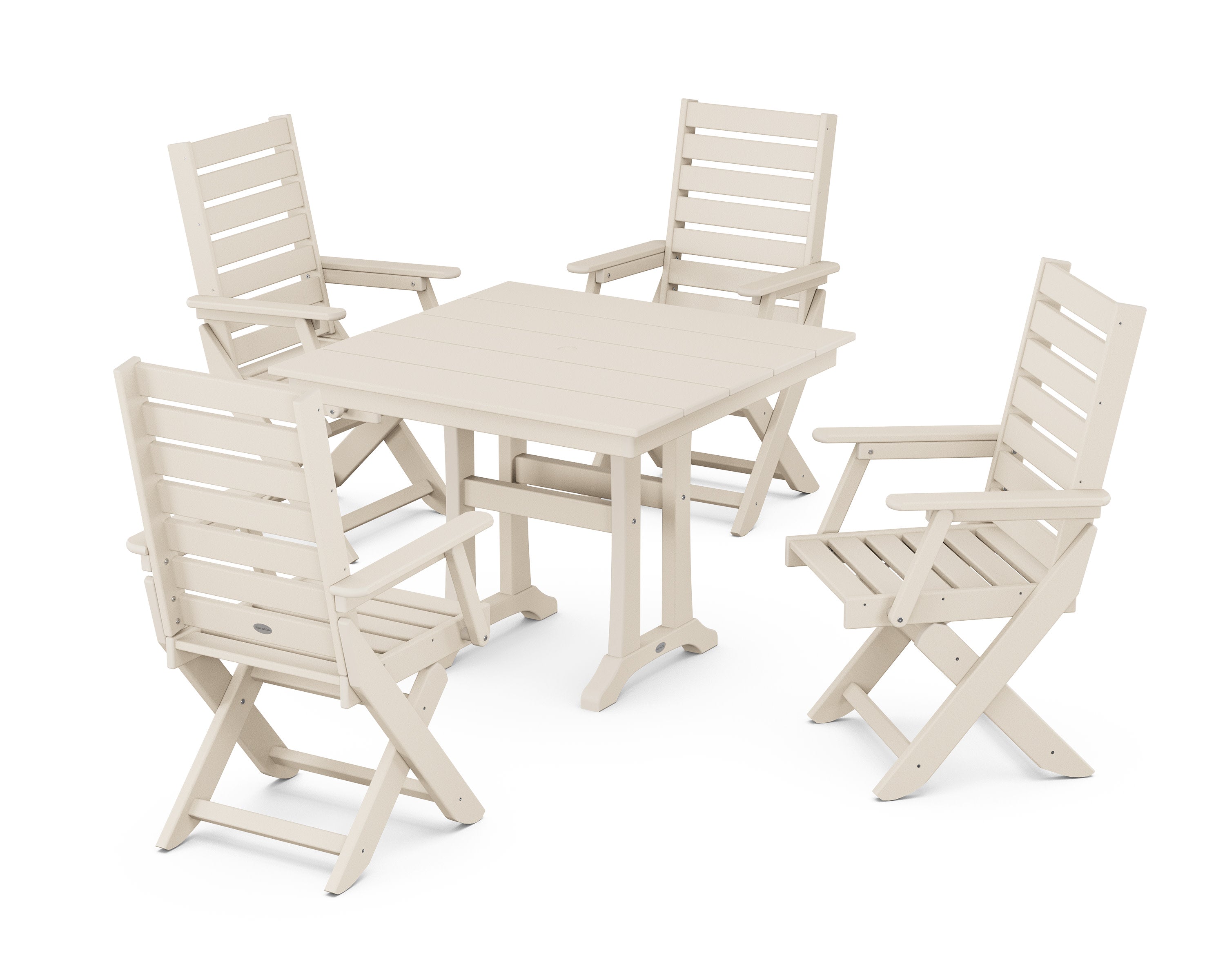 Captain Folding Chair 5-Piece Farmhouse Dining Set With Trestle Legs in Sand