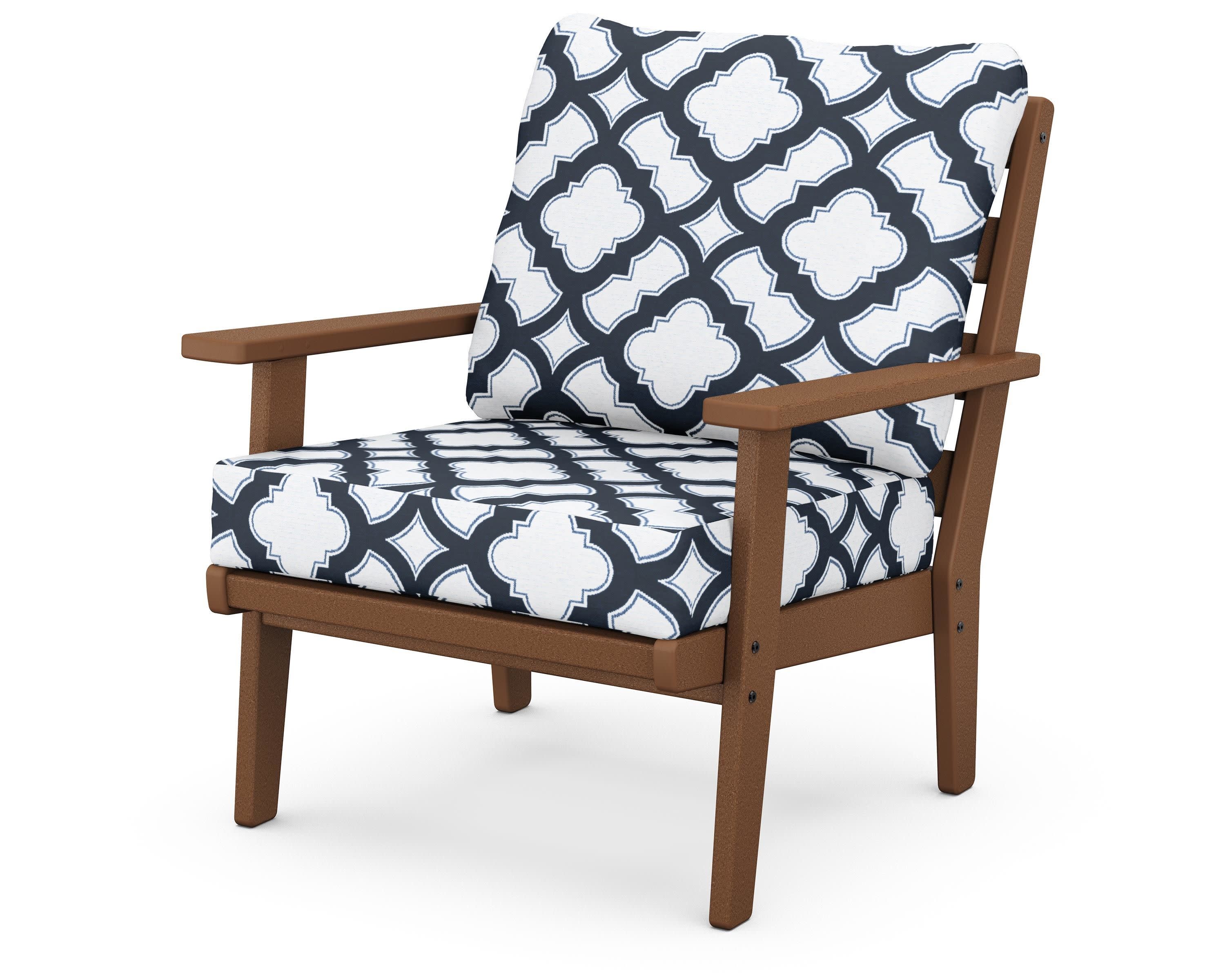 Grant Park Deep Seating Chair in Teak / Trellis Marine Indigo
