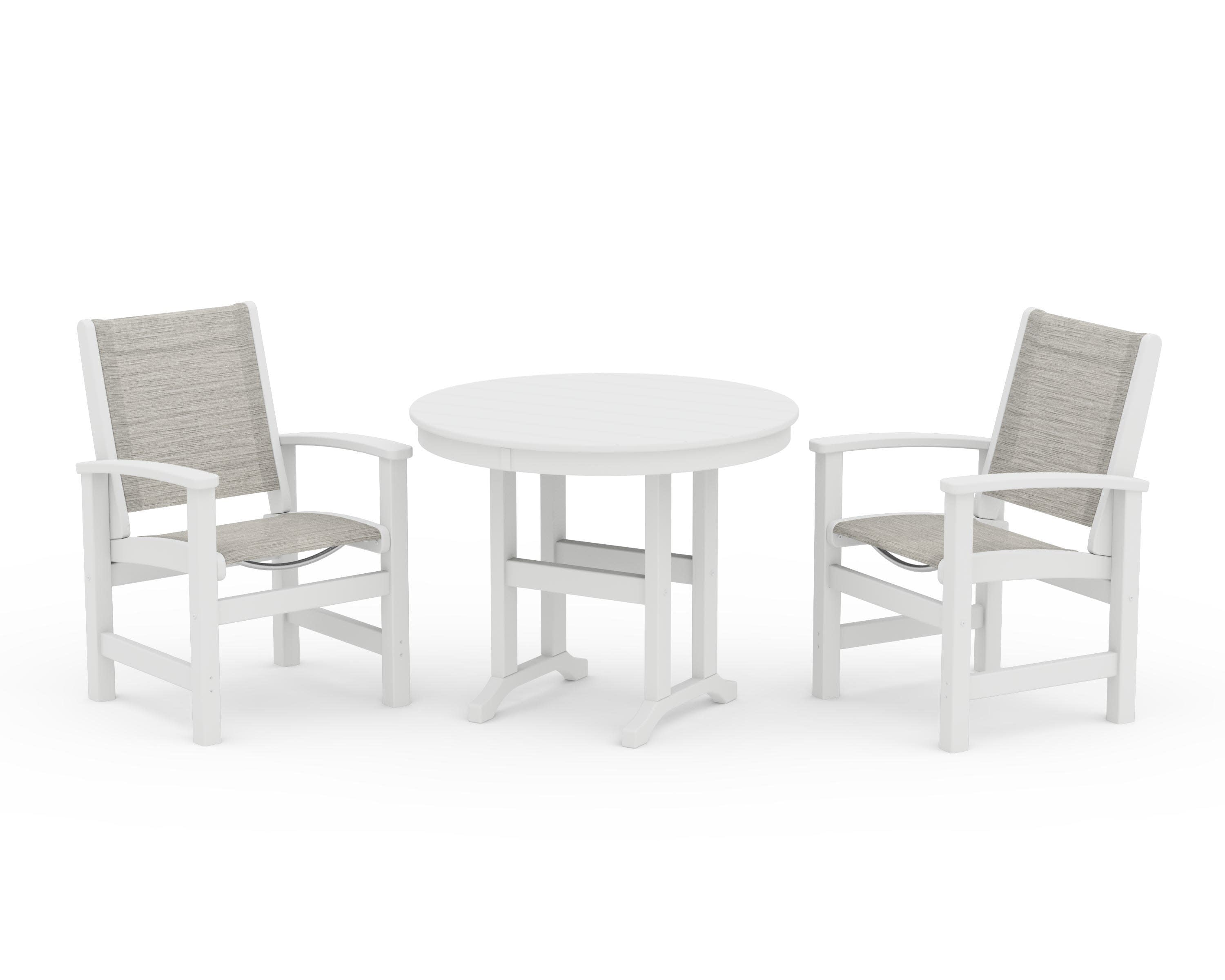 Coastal 3-Piece Round Dining Set in White / Birch Sling