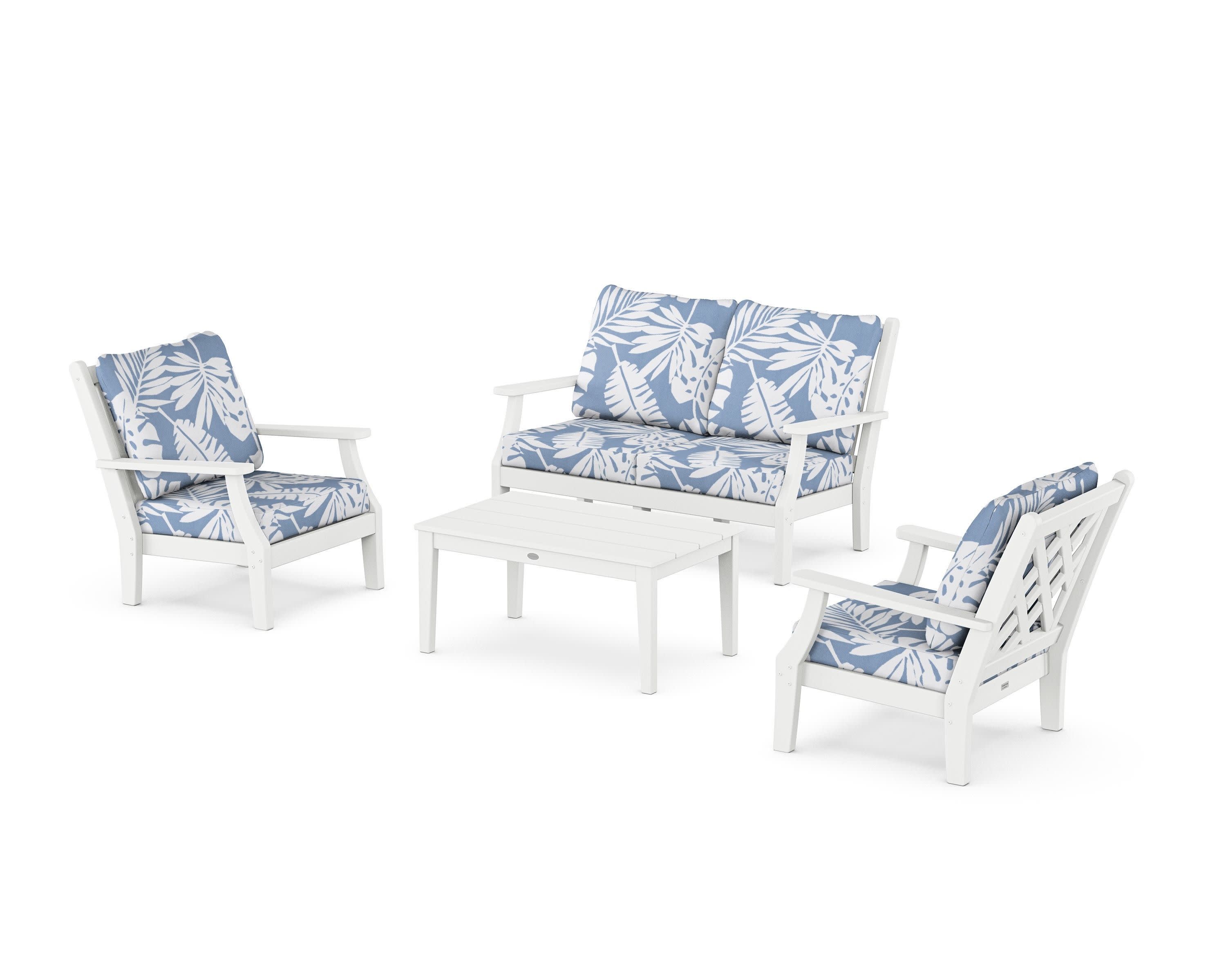 Wovendale 4-Piece Deep Seating Set with Loveseat in White / Leaf Sky Blue