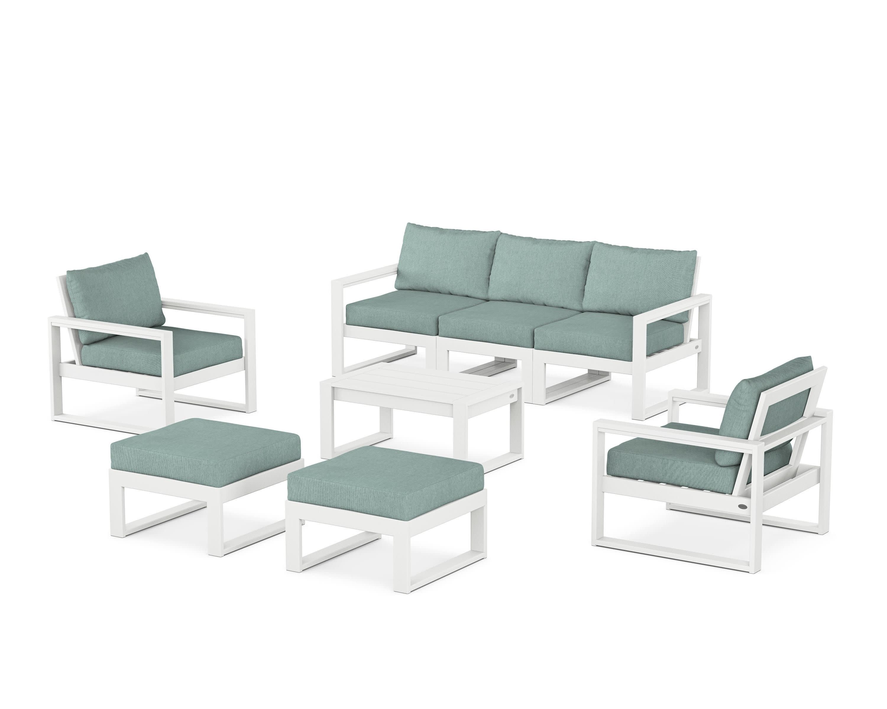 EDGE Sectional 8-Piece Lounge Sofa Set in White / Glacier Spa