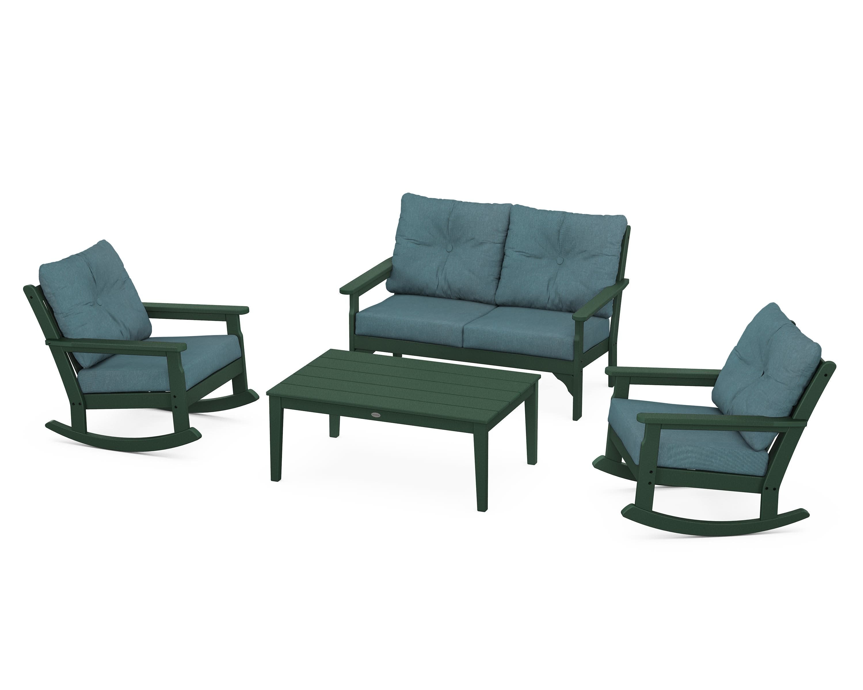 Vineyard 4-Piece Deep Seating Rocking Chair Set in Green / Ocean Teal