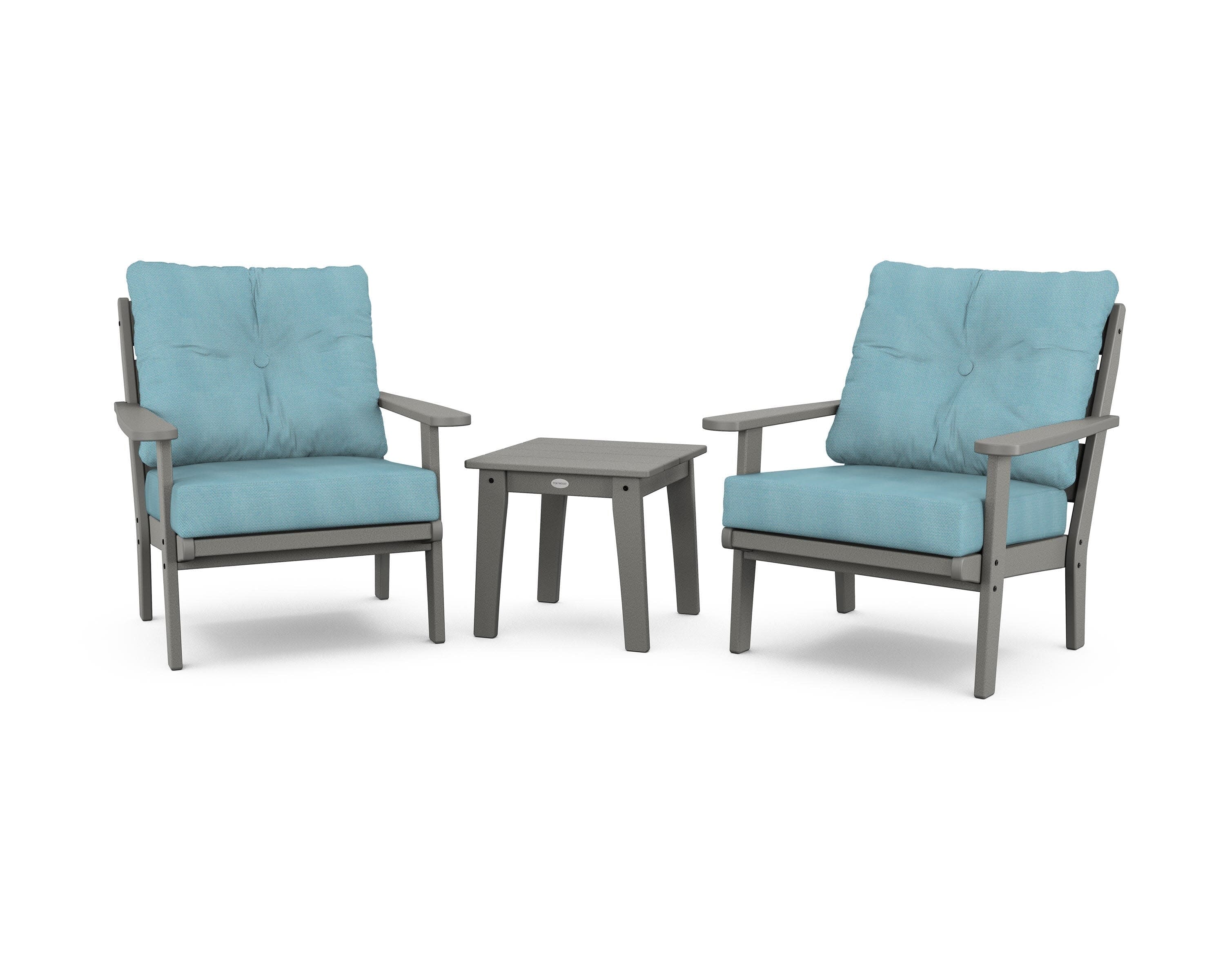 Lakeside 3-Piece Deep Seating Chair Set in Slate Grey / Lattice Sky Blue