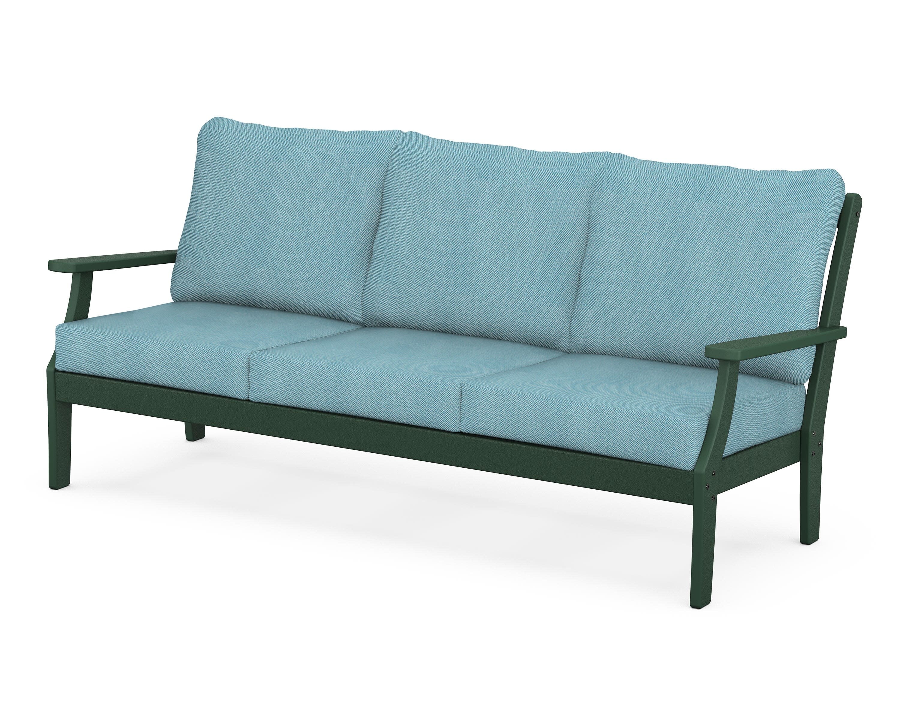 Braxton Deep Seating Sofa in Green / Lattice Sky Blue