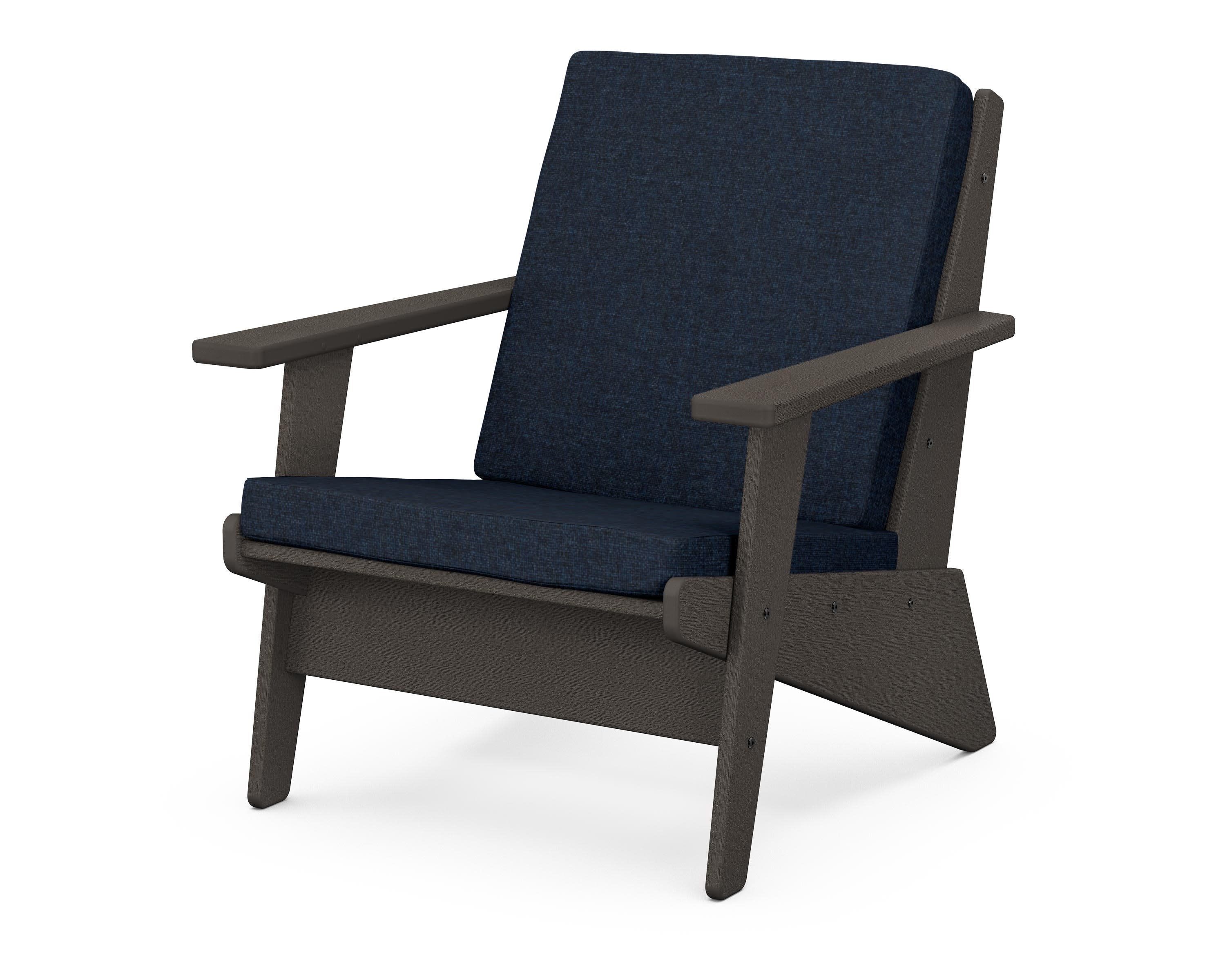 Riviera Modern Lounge Chair in Vintage Coffee / Marine Indigo