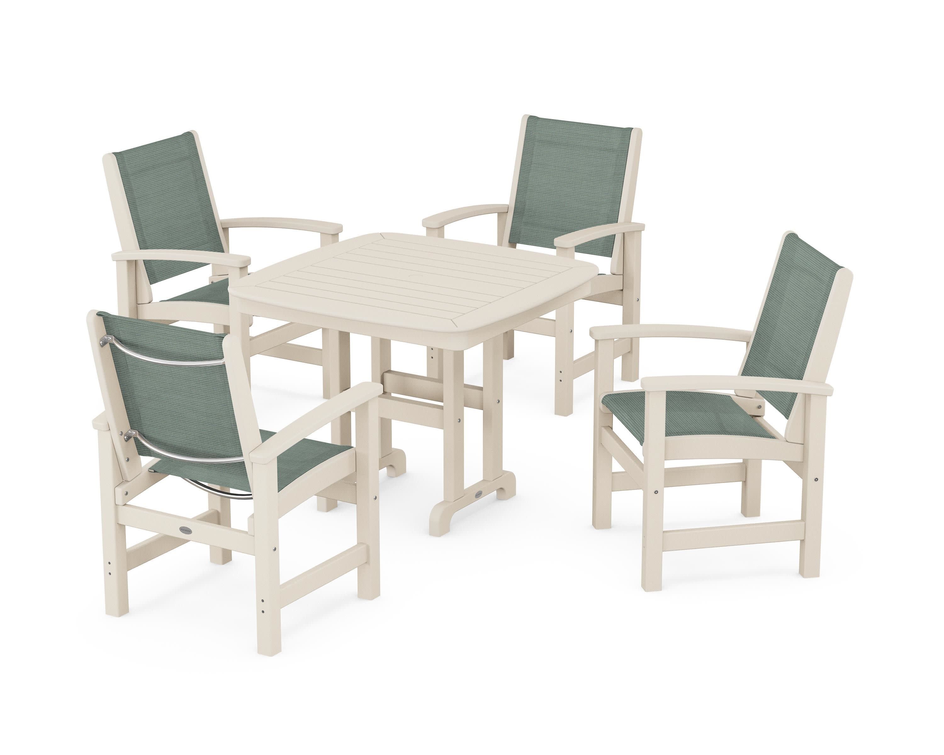 Coastal 5-Piece Dining Set in Sand / Dupioni Sea Mist Sling