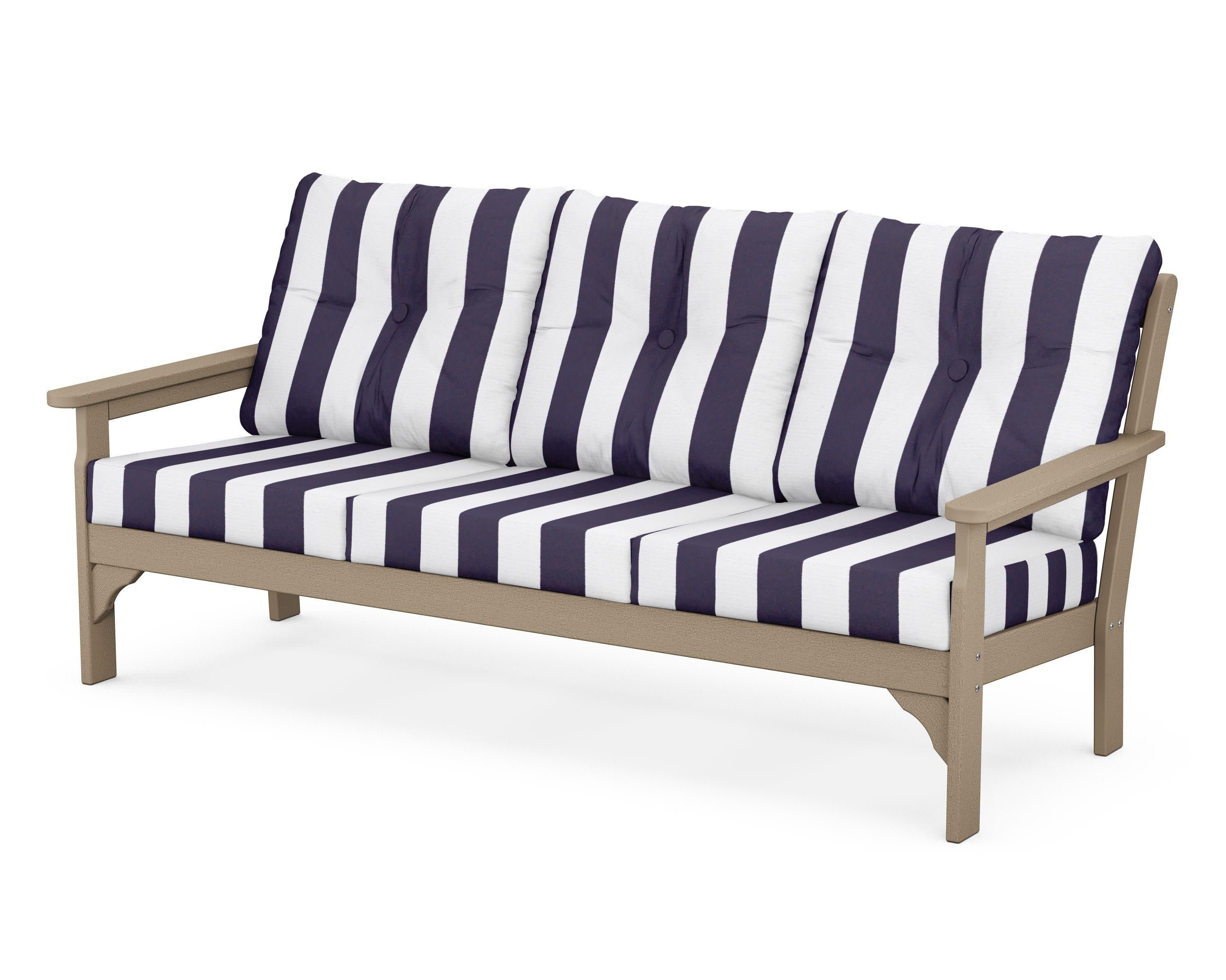 Vineyard Deep Seating Sofa in Vintage Sahara / Cabana Stripe Navy