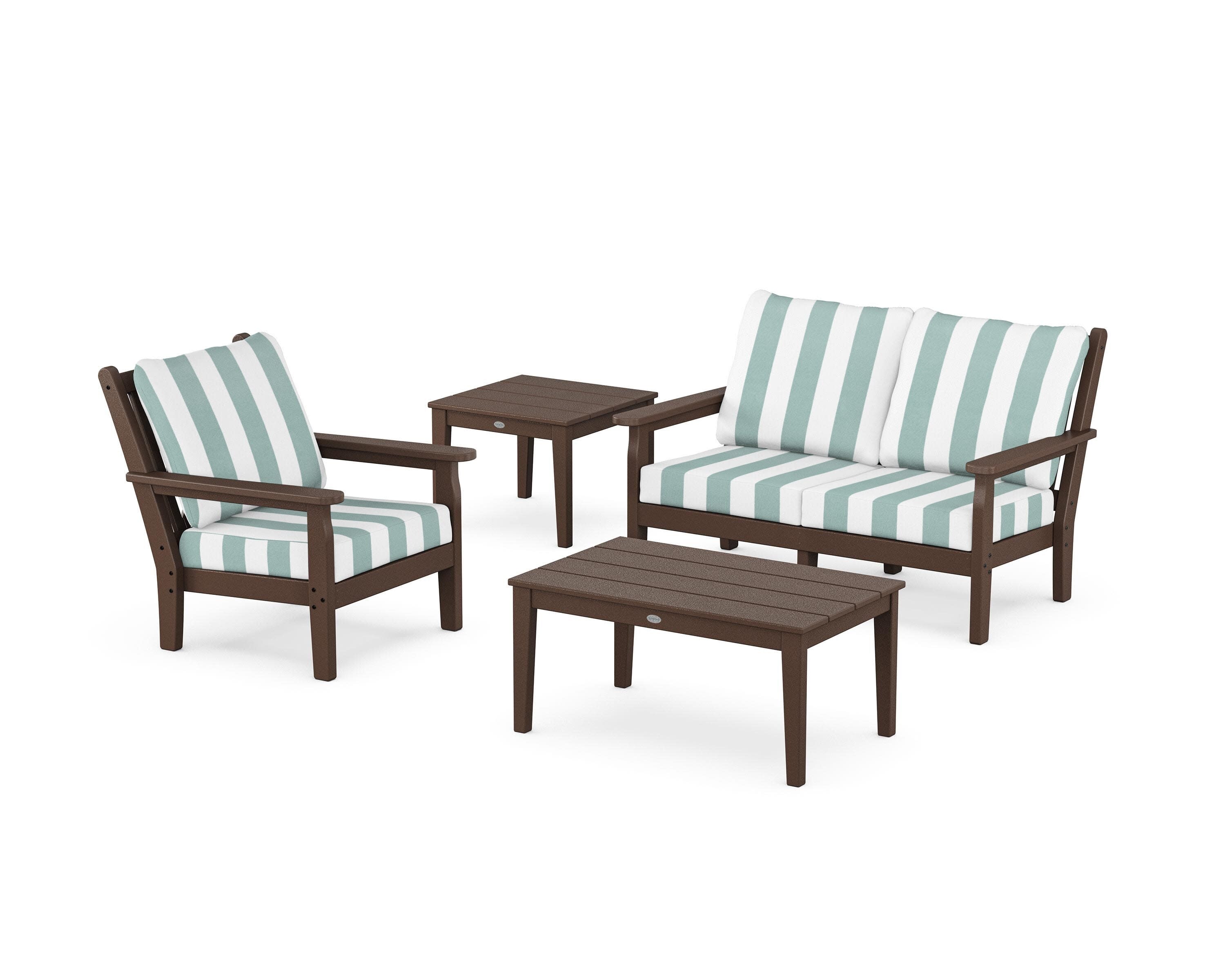 Chippendale 4-Piece Deep Seating Set in Mahogany / Cabana Stripe Glacier Spa
