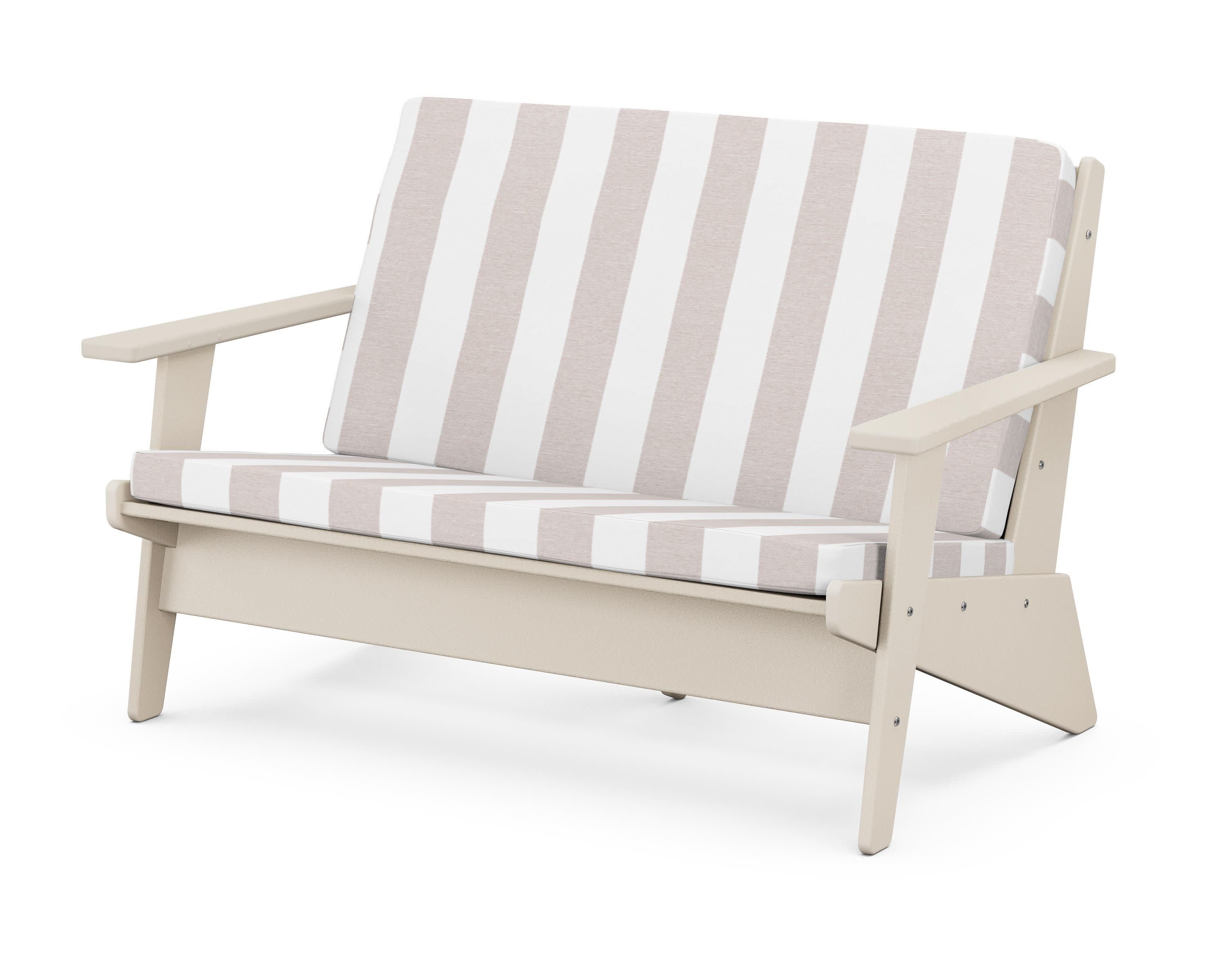 Riviera Modern Lounge Loveseat in Sand / Cabana Stripe Dune Burlap