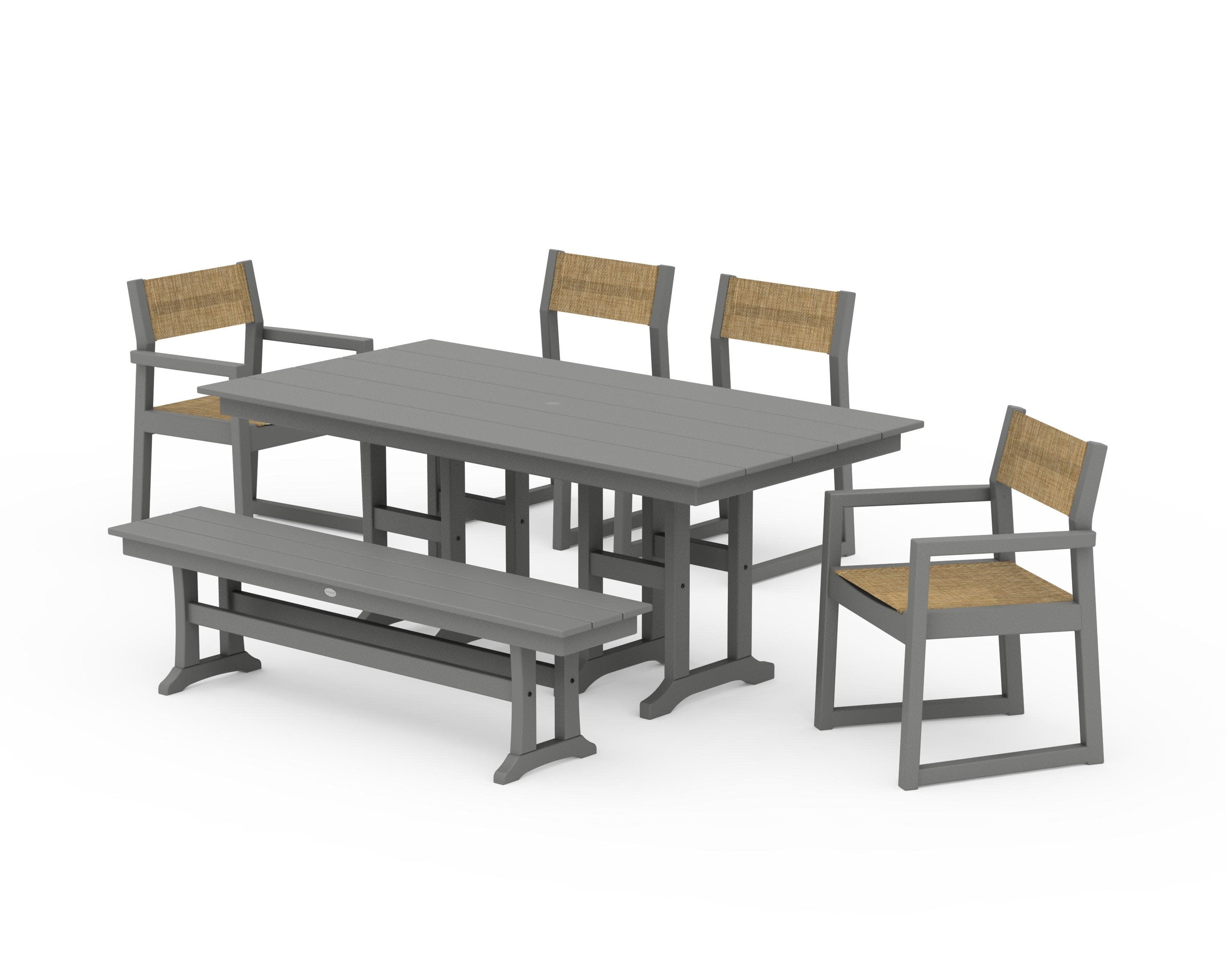EDGE Sling 6-Piece Farmhouse Dining Set in Slate Grey / Burlap Sling