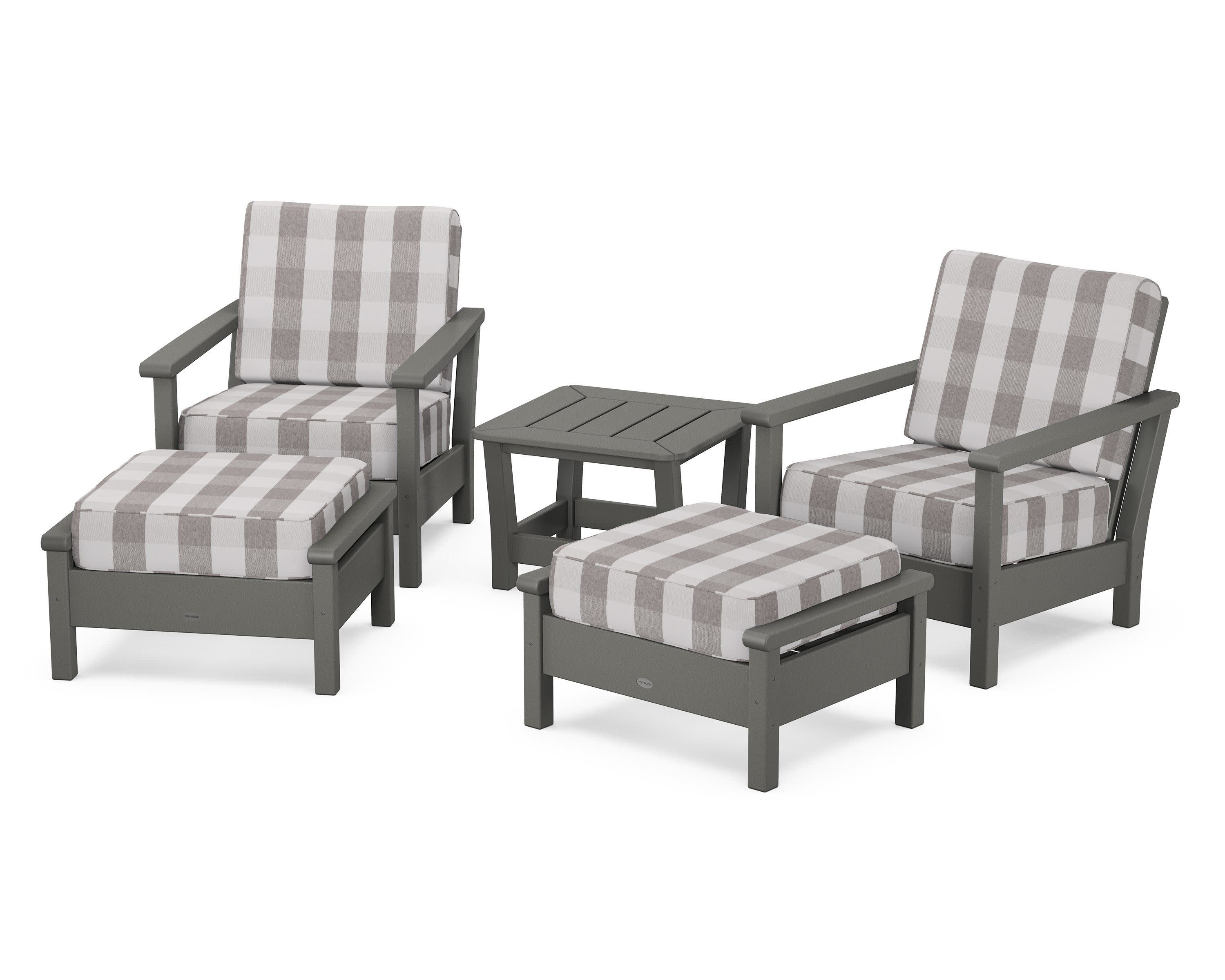 Harbour 5-Piece Deep Seating Chair Set in Slate Grey / Buffalo Plaid Grey Mist